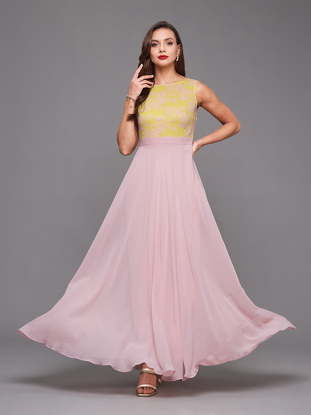 Dusty Pink Sleeveless Fit and Flare Lace Dress for Women