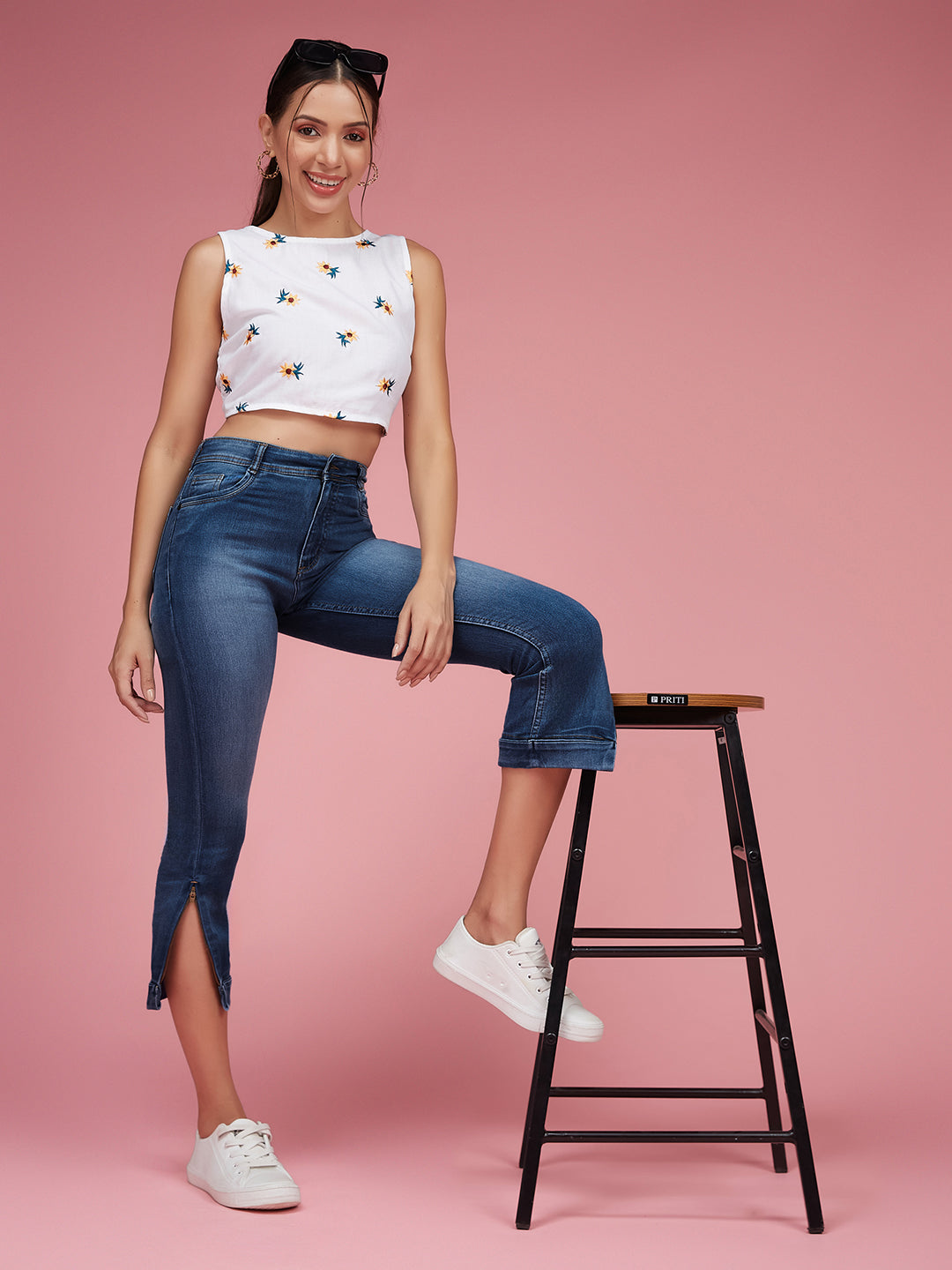 24/7 Comfort Blue Skinny-Fit High-Rise Ankle Length Acid Wash Blast Effect Stretchable Denim Jeans