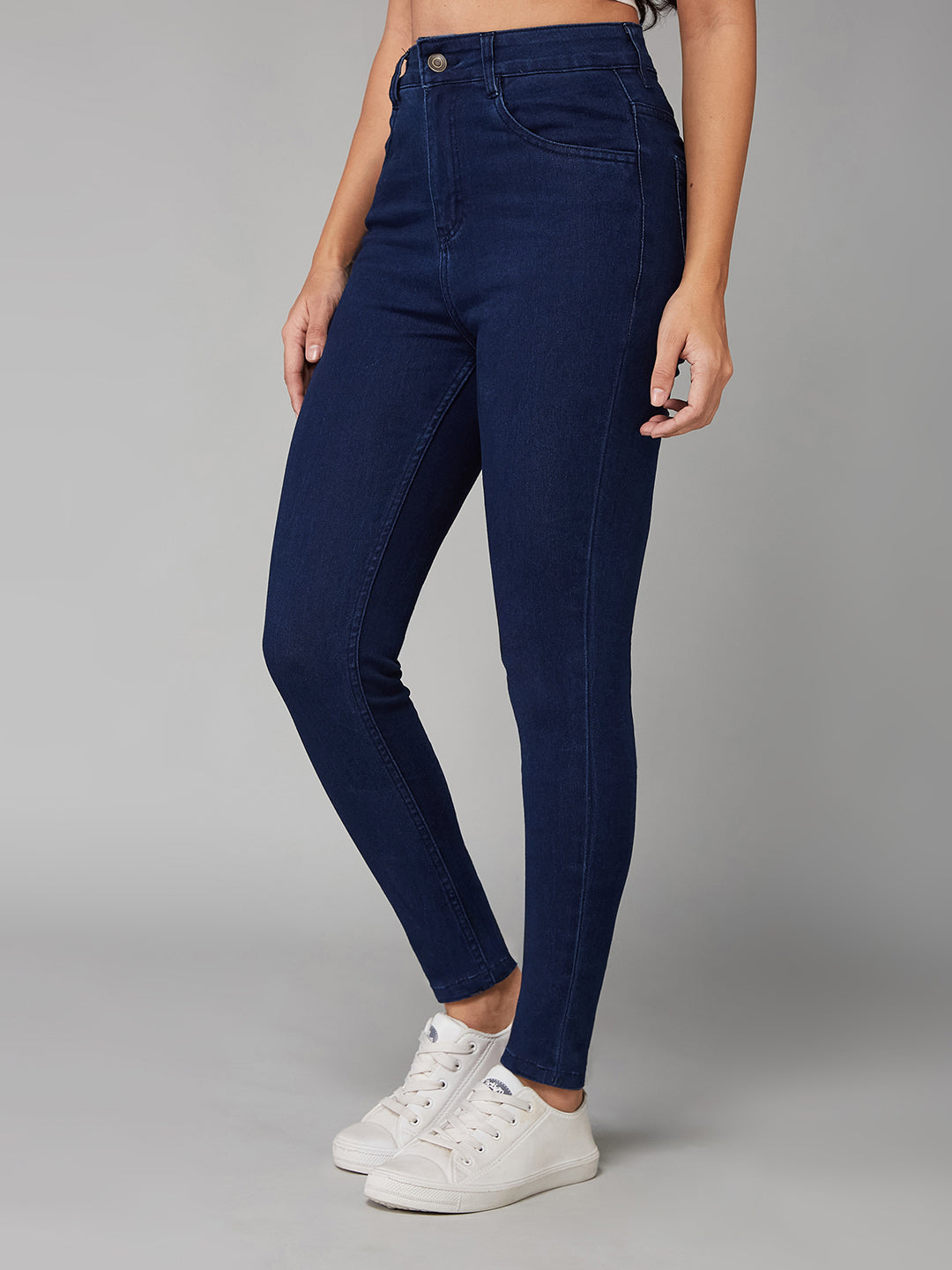 Women's Navy Blue Skinny High-Rise Clean-Look Regular Stretchable Denim Jeans