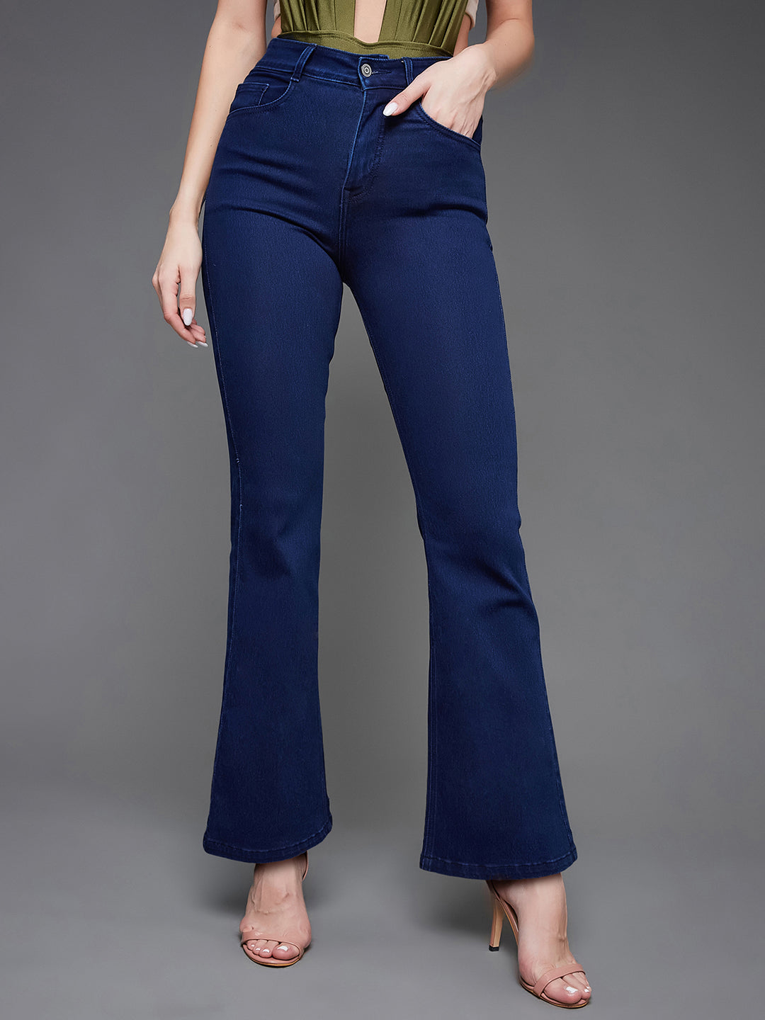 CHASEshape™ Navy-Blue Bootcut High-Rise Stretchable Denim Jeans