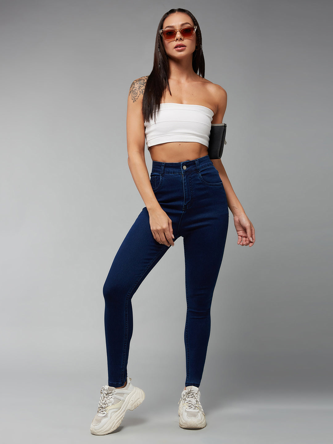 24/7 Comfort Navy-Blue Skinny High-Rise Stretchable Denim Jeans