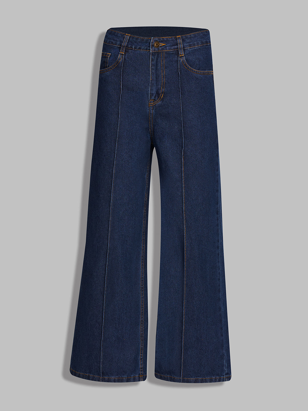 Women's Navy Blue Wide-Leg High-Rise Non-Stretchable Denim Jeans