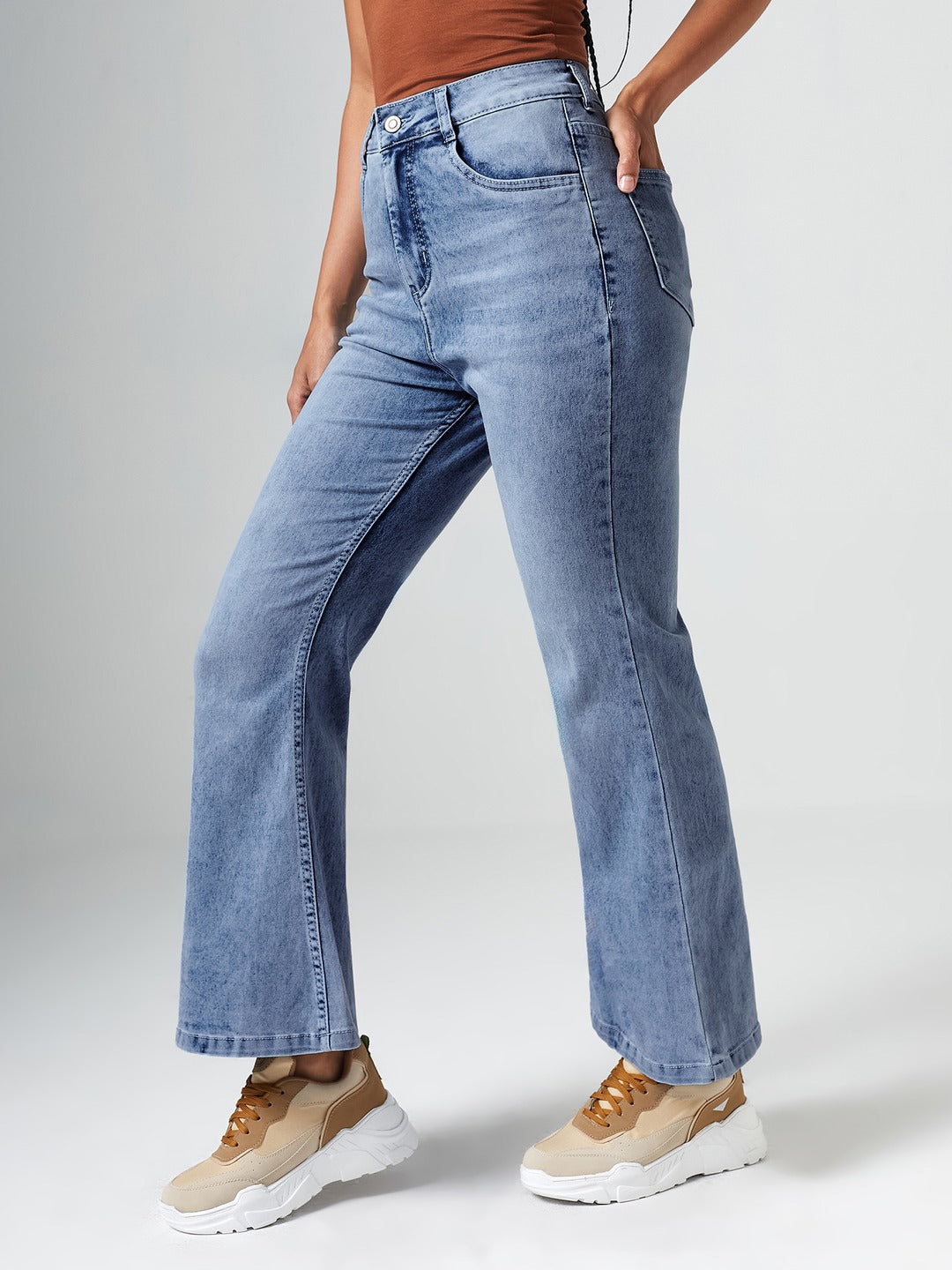 CHASEshape™ Light Blue High Rise Clean Look Regular Stretchable Denim Bootcut Shaping Jeans for Women