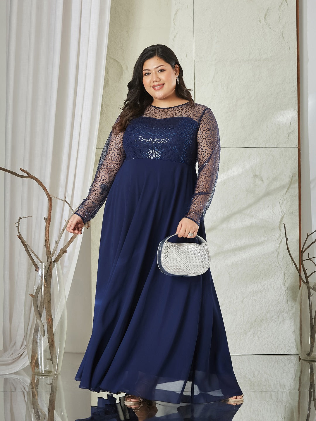 Black Solid Embellished Maxi Dress for Women