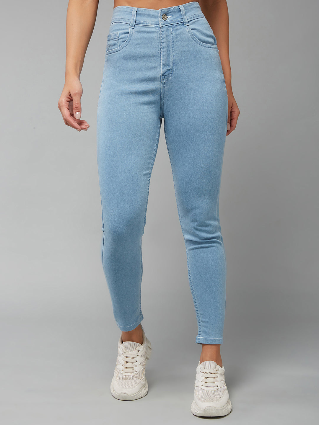 24/7 Comfort Light Blue Skinny High-Rise Distressed Cropped Denim Jeans