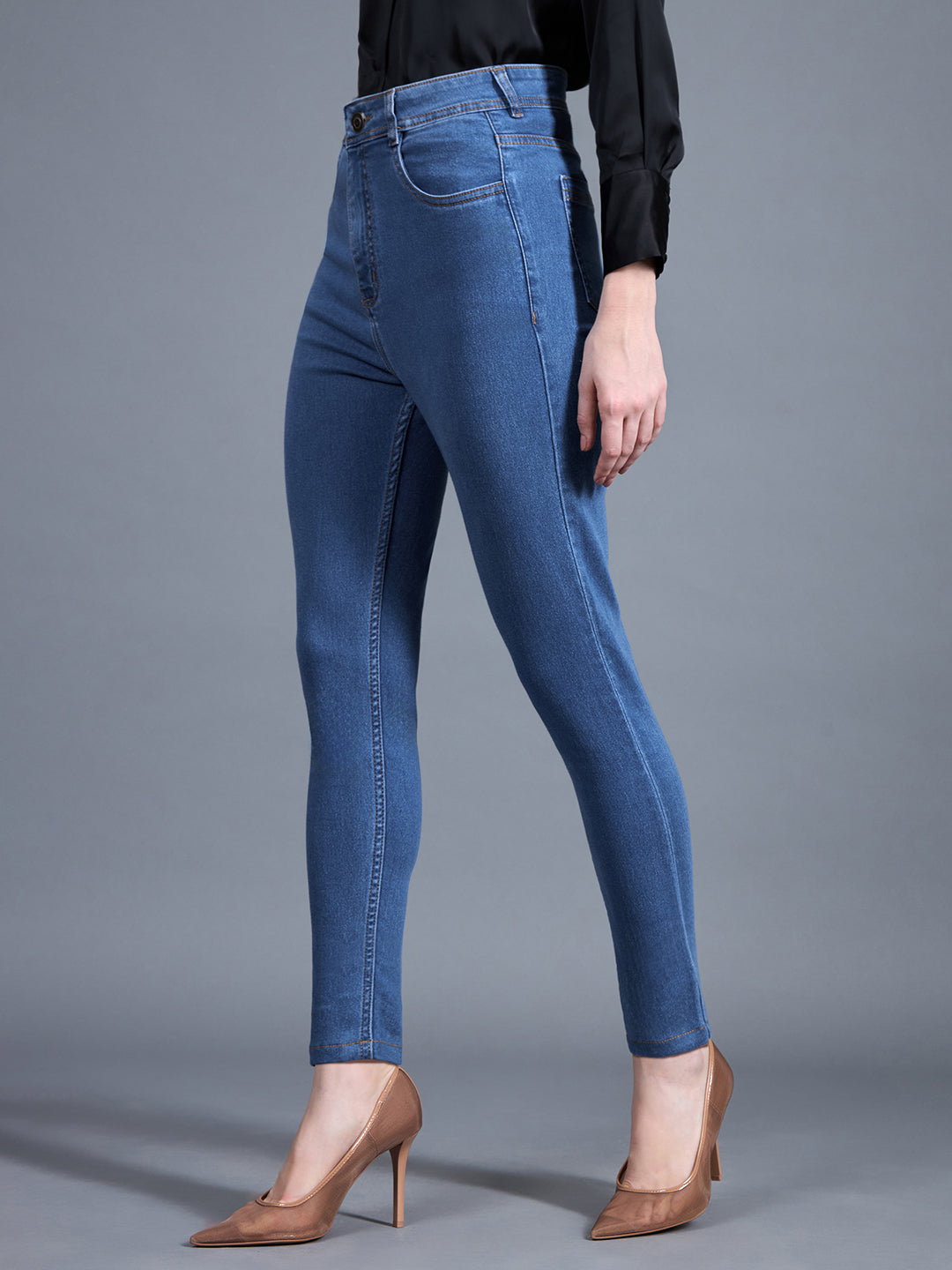 Women's Blue Skinny High-Rise Cropped Denim Jeans
