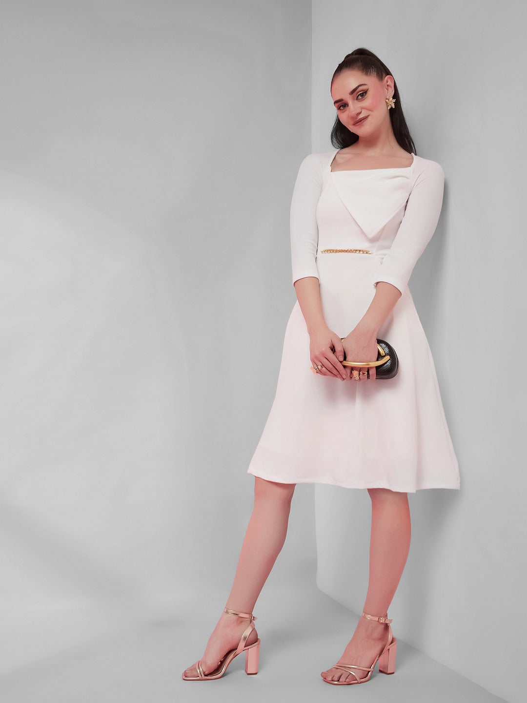 white fit and flare dress knee length Off Solid Square Neck Raglan Sleeves Side Pocketed Polyester Knee-Length for Women Color:As Photo(Red) Almost Gone Handmade men's genuine Black Embrace your unique fashion