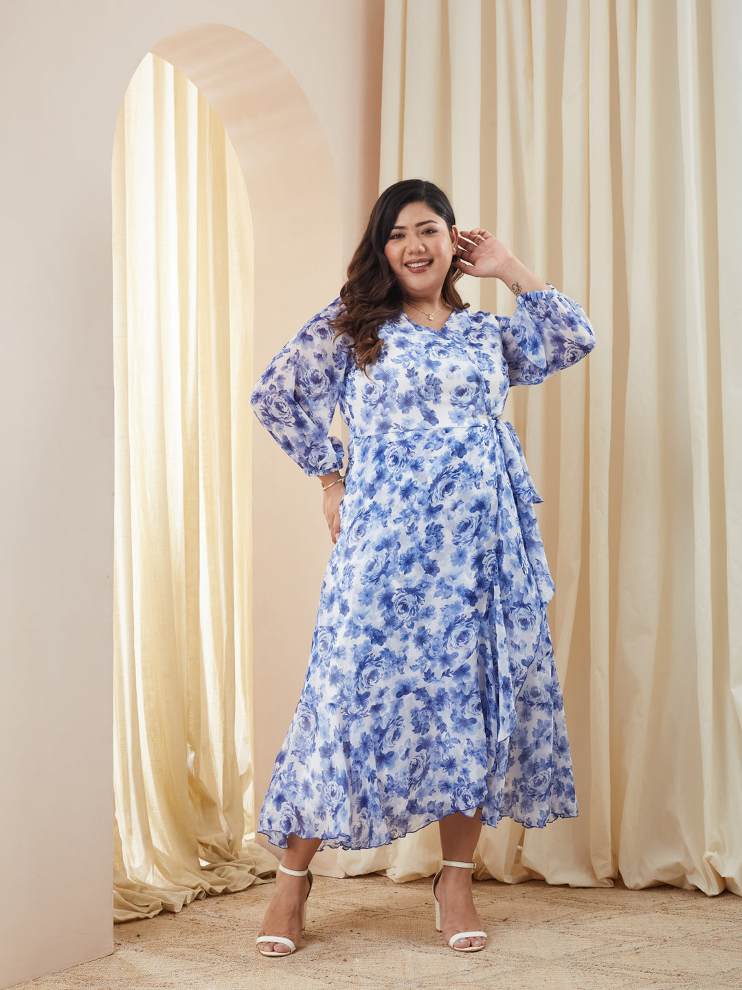 Miss Chase A+ Multicolored Base White Relaxed Fit plus-size dress for Women
