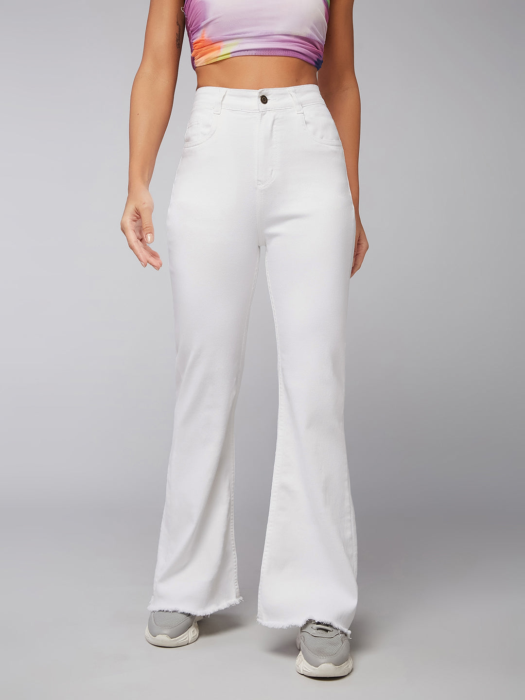 24/7 Comfort White Bell-Bottom Bootcut Hourglass High-Rise Stretchable Denim Jeans