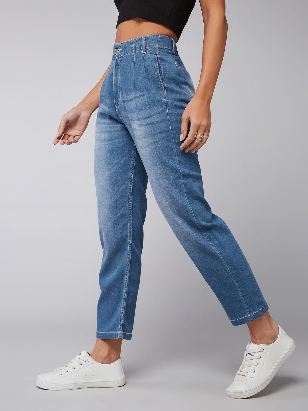 24/7 Comfort Mid-Blue Straight High-Rise Stretchable Denim Jeans