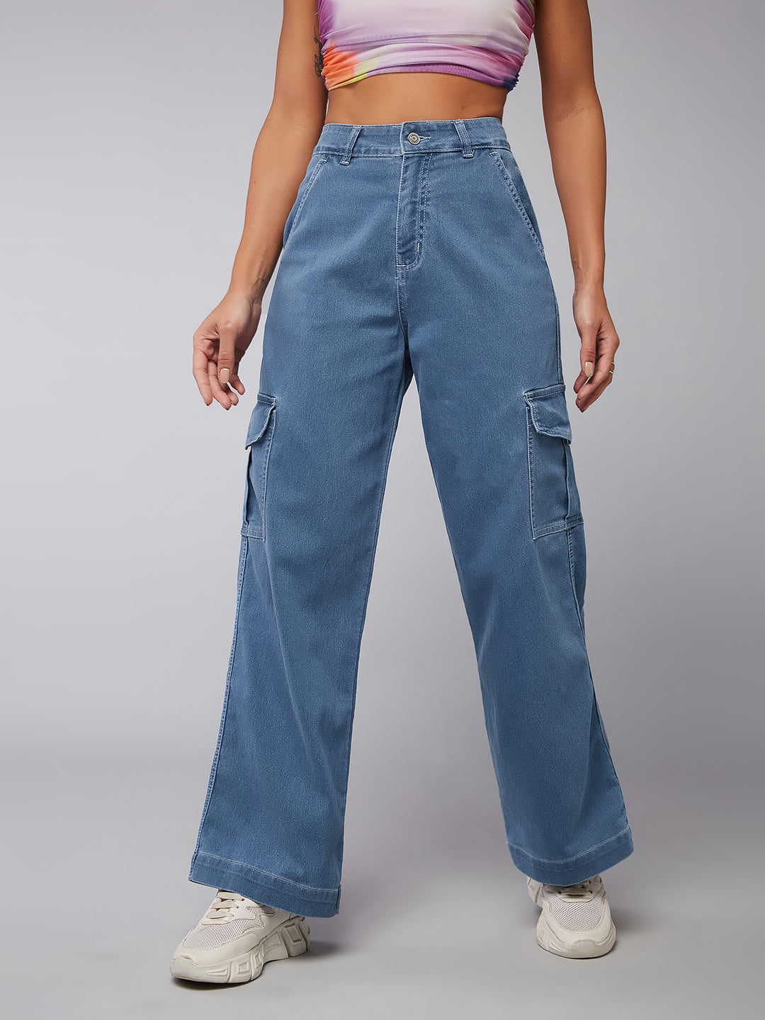 24/7 Comfort Blue Wide-Leg High-Rise Stretchable Denim Jeans