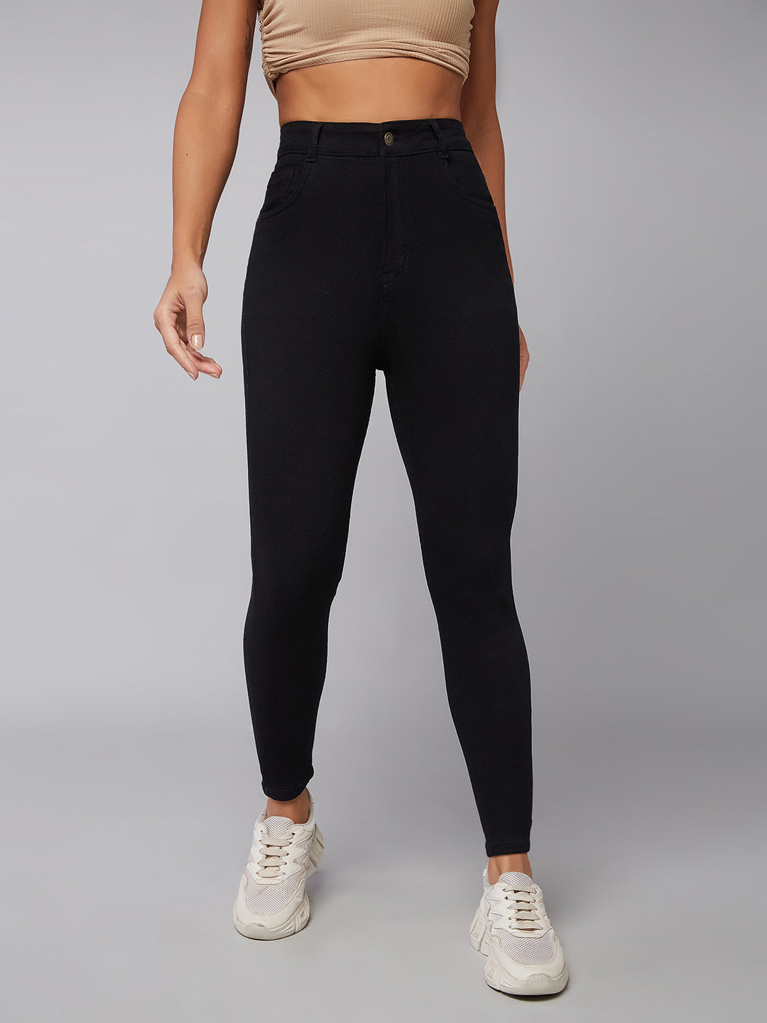 24/7 Comfort Black Skinny-Fit High-Rise Cropped-Length Stretchable Denim Jeans