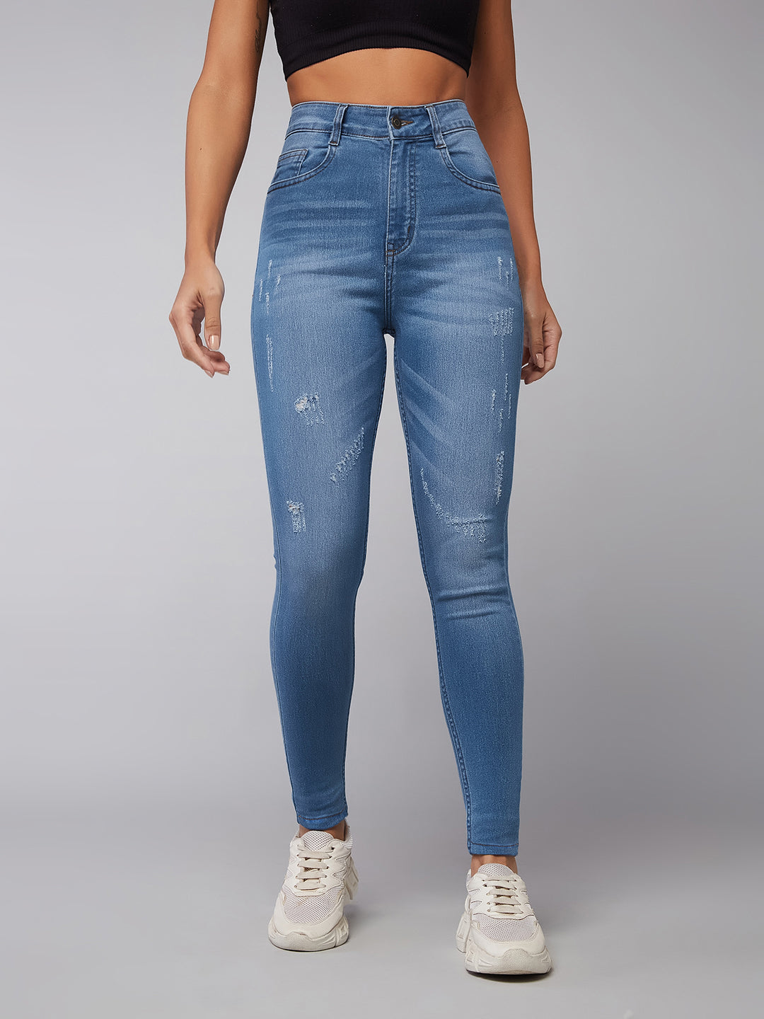 CHASEstretch™ Blue Skinny High-Rise Mild Distress Denim Jeans
