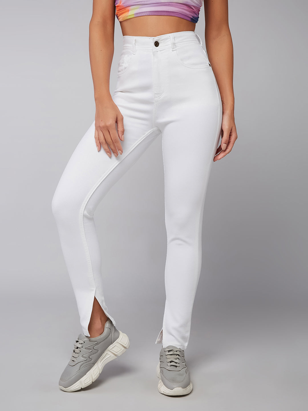 CHASEstretch™ White Skinny Mid-Rise Bleached Side-Slit Denim Jeans
