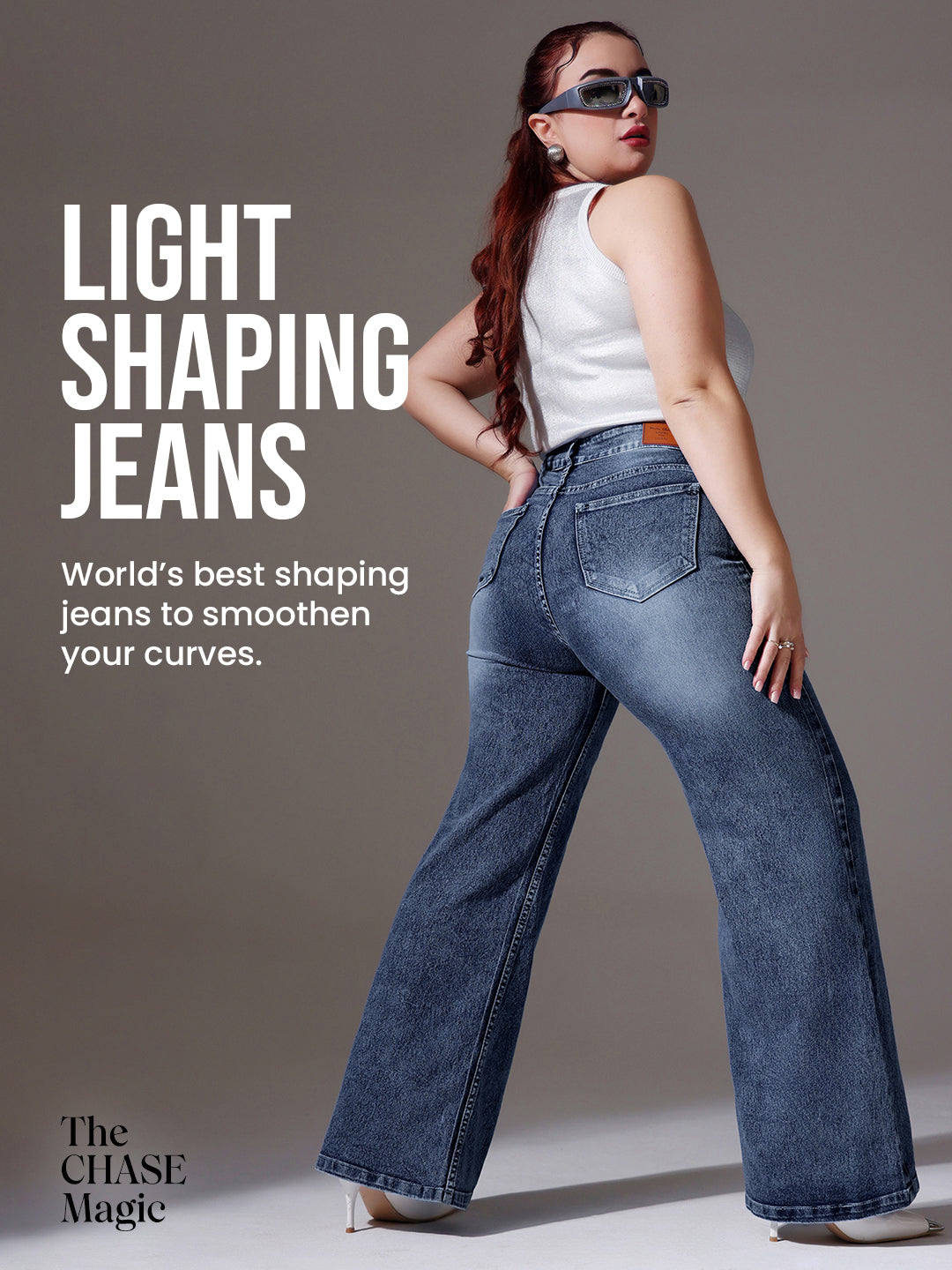 CHASEShape™ Light Blue Wide-Leg High-Rise Clean-Look Regular-Length Stretchable Denim Jeans