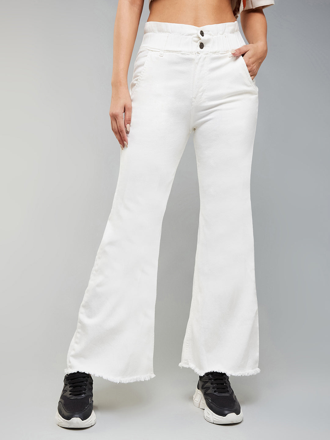 24/7 Comfort White Flared High-Rise Ankle Length Stretchable Denim Jeans