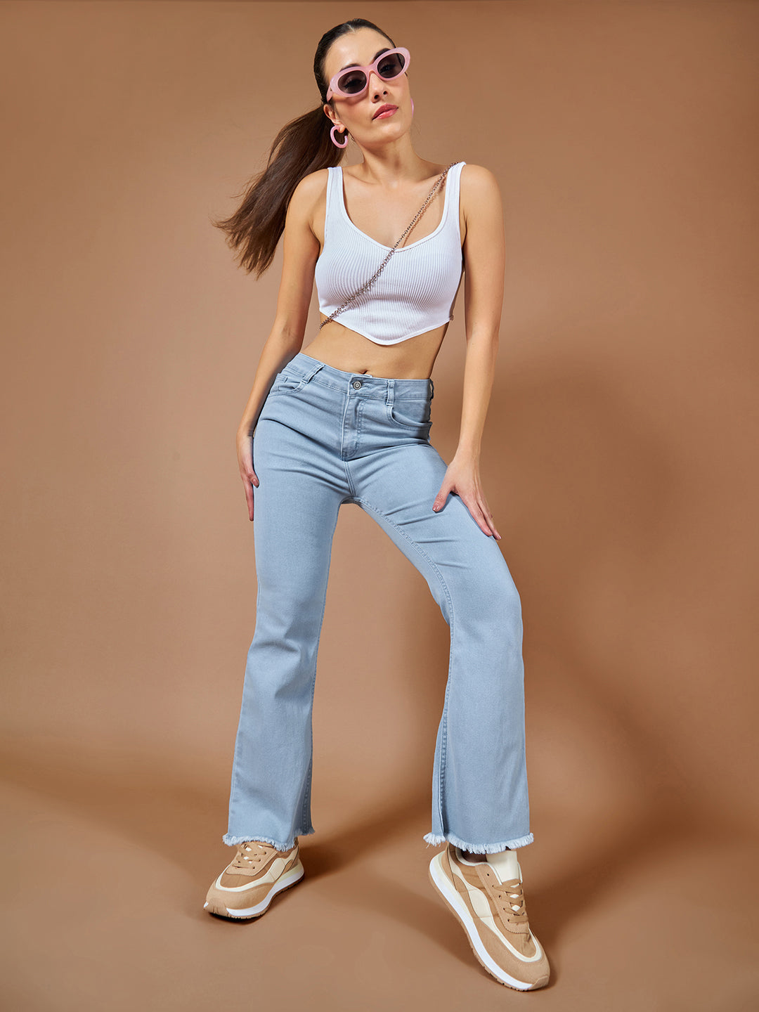 24/7 Comfort Light Blue Bell-Bottom Bootcut High-Rise Cropped Stretchable Denim Jeans