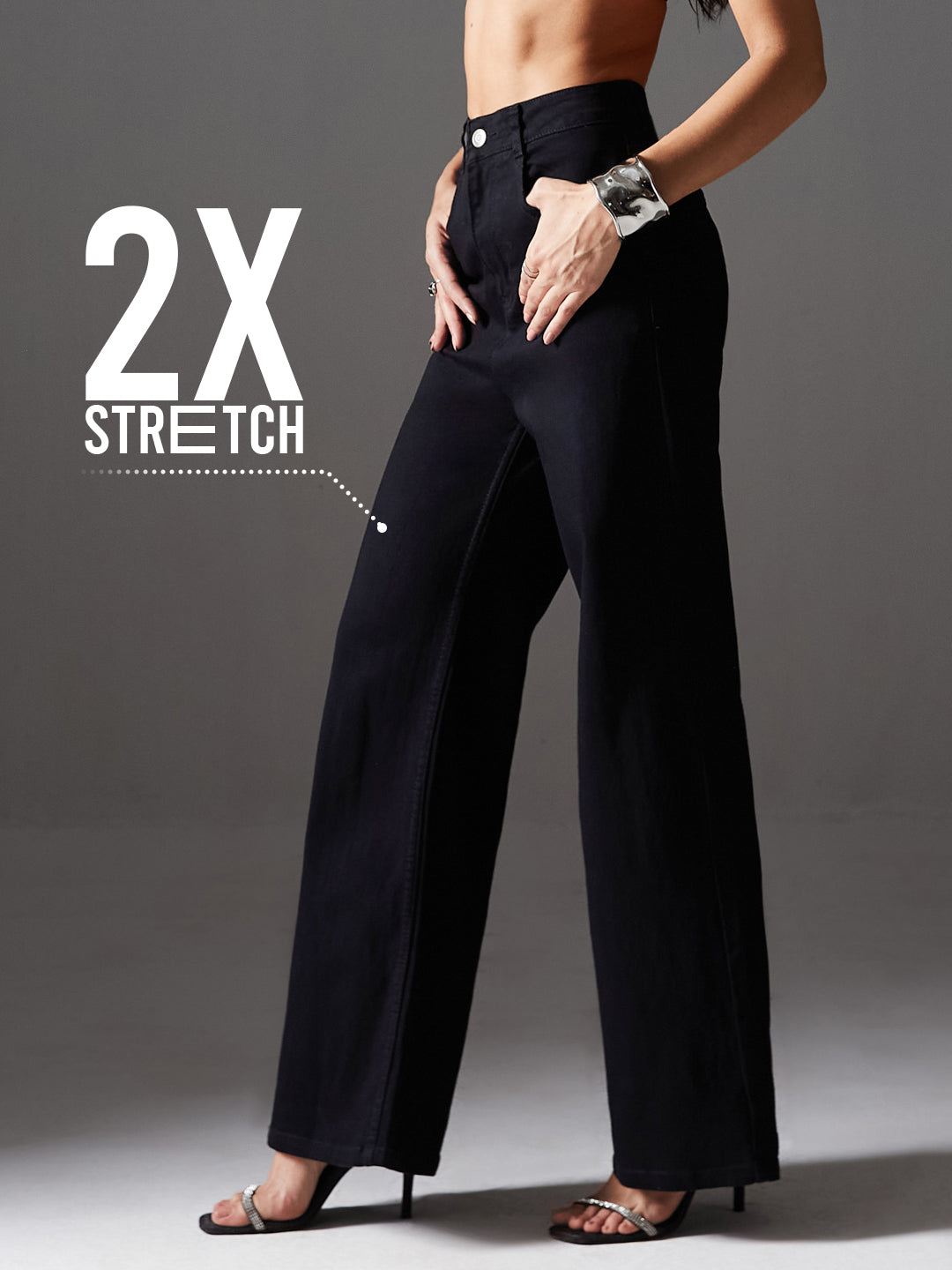 CHASEstretch™ Women's Black Wide Leg High Rise Denim Jeans