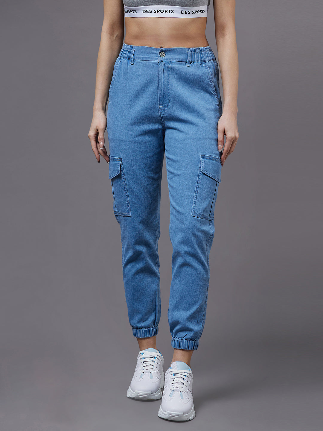 Women's Light Blue High-Rise Regular Light Weight Stretchable Denim Joggers
