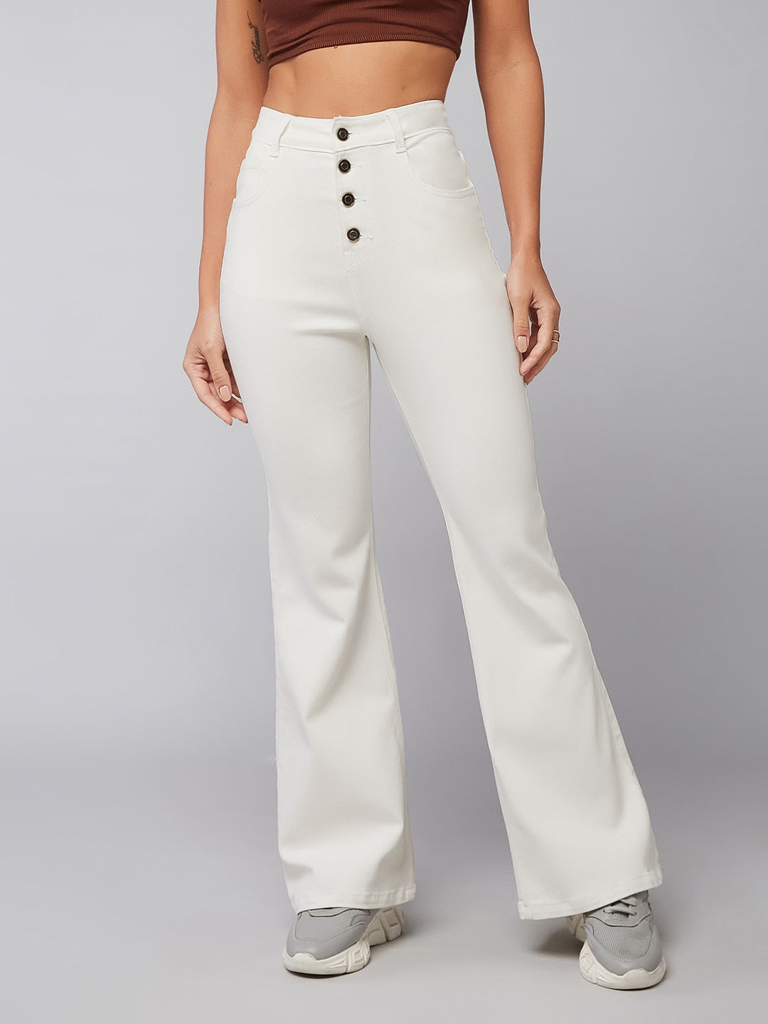 24/7 Comfort White Bell-Bottom Bootcut Hourglass High-Rise Stretchable Denim Jeans