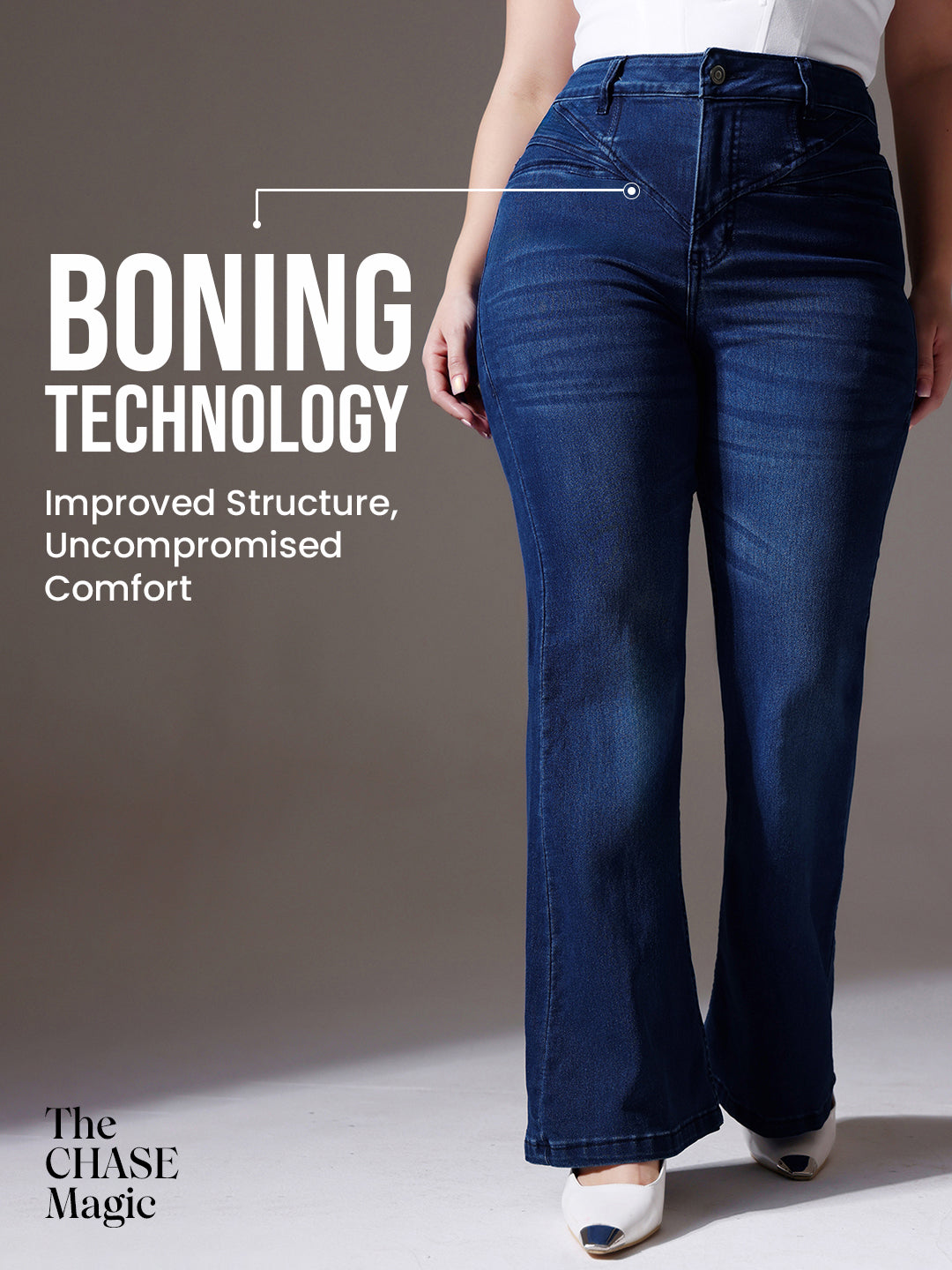 CHASEshape™ Navy-Blue Bootcut High-Rise Clean-Look Stretchable Denim Jeans