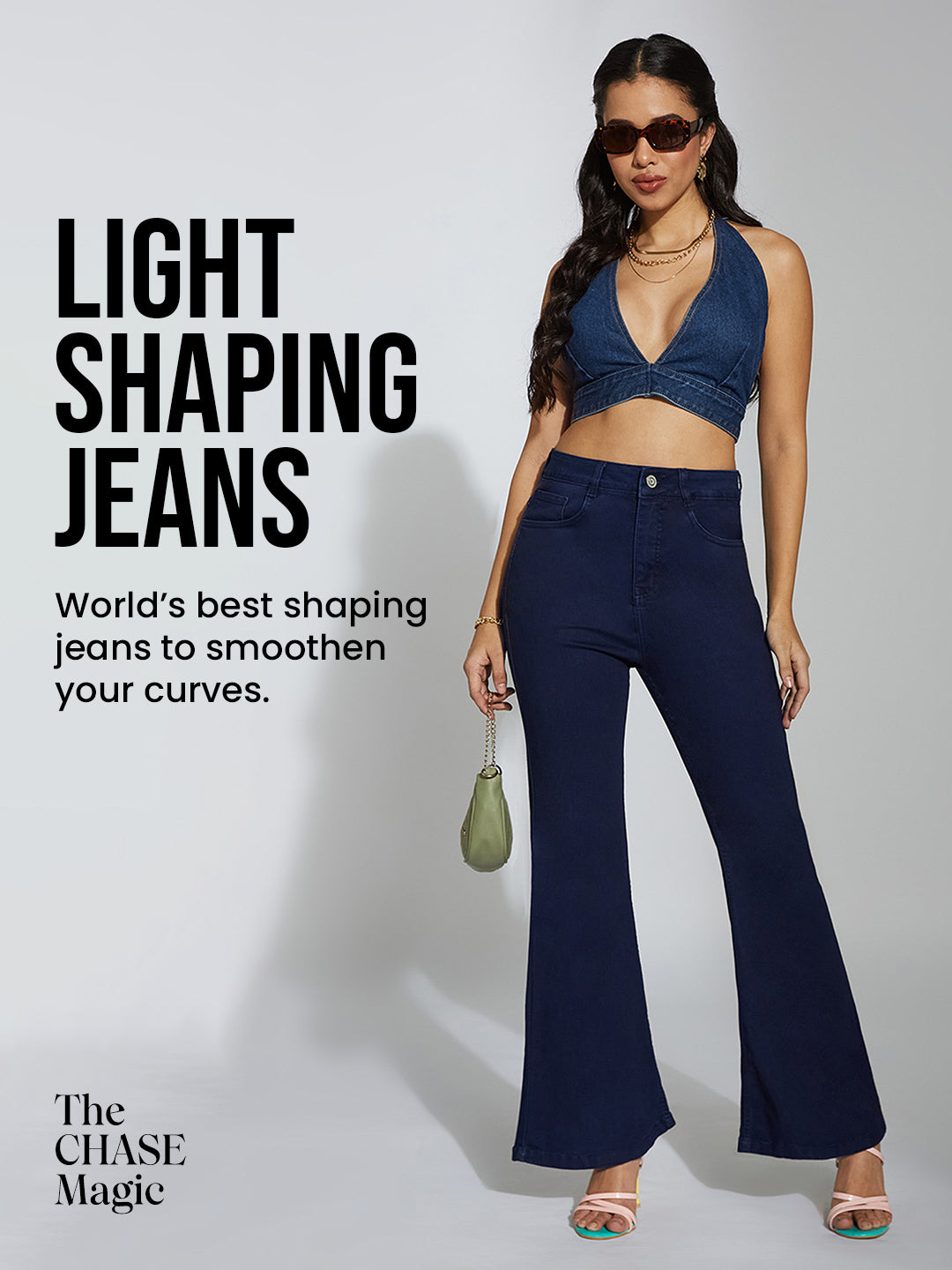 CHASEshape™ Navy-Blue Bootcut High-Rise Denim Jeans