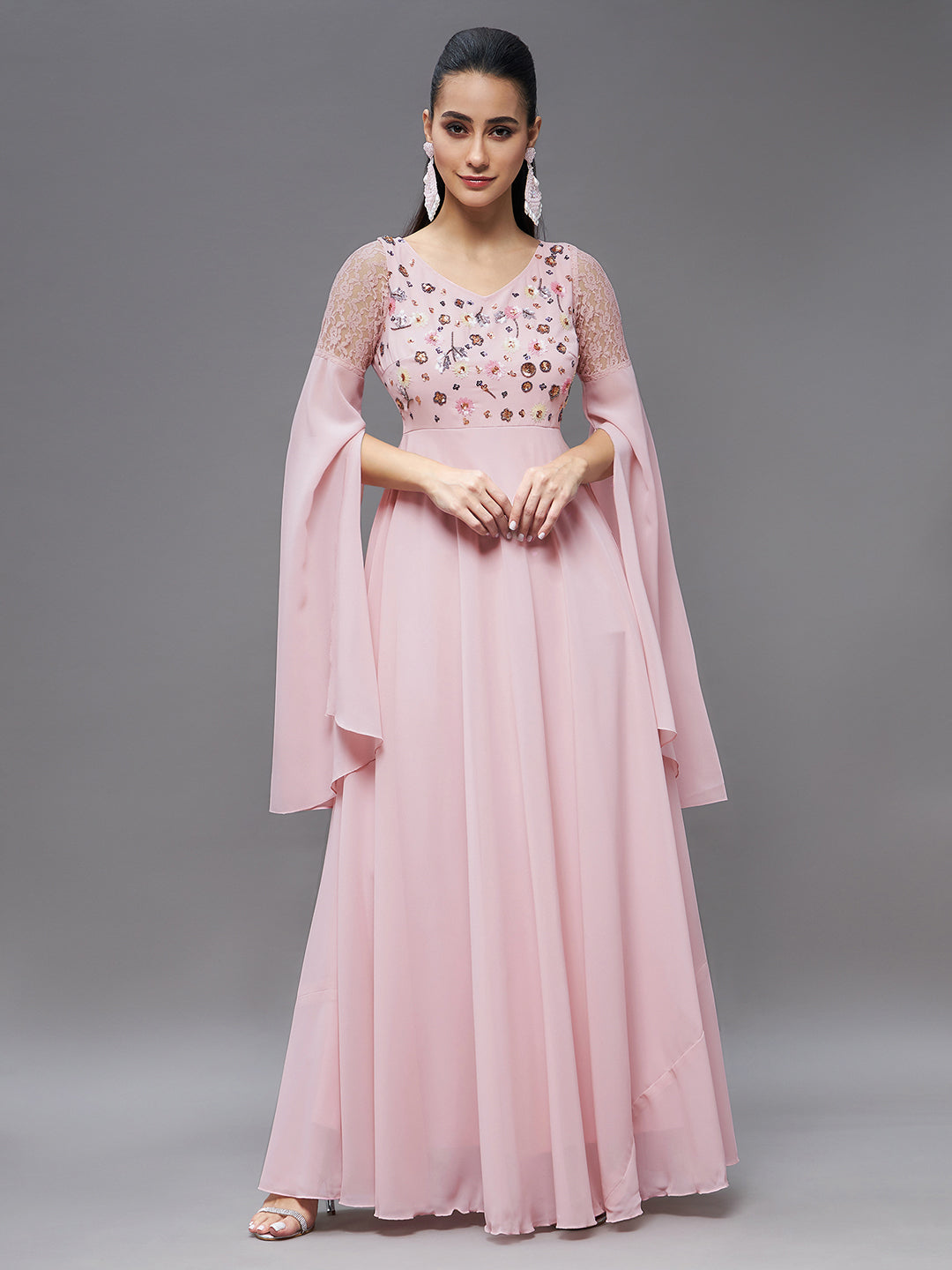 Women's Dusty Pink Relaxed Fit Maxi Georgette Dress
