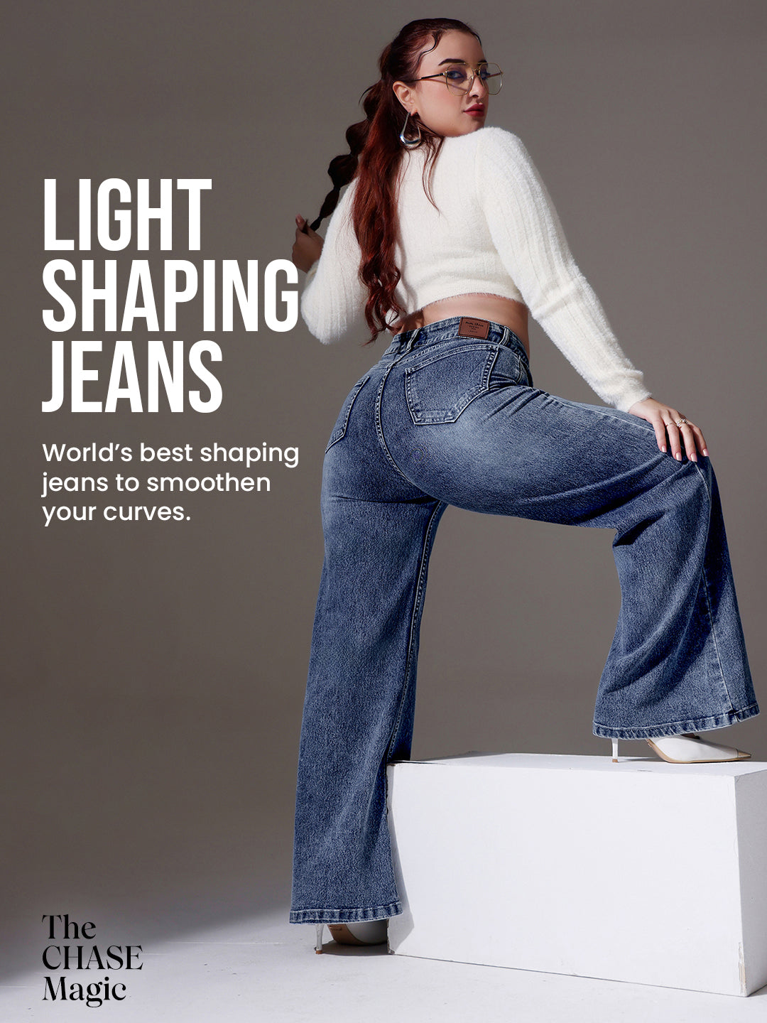 CHASEshape™ Light-Blue Wide-Leg High-Rise Clean-Look Stretchable Denim Jeans