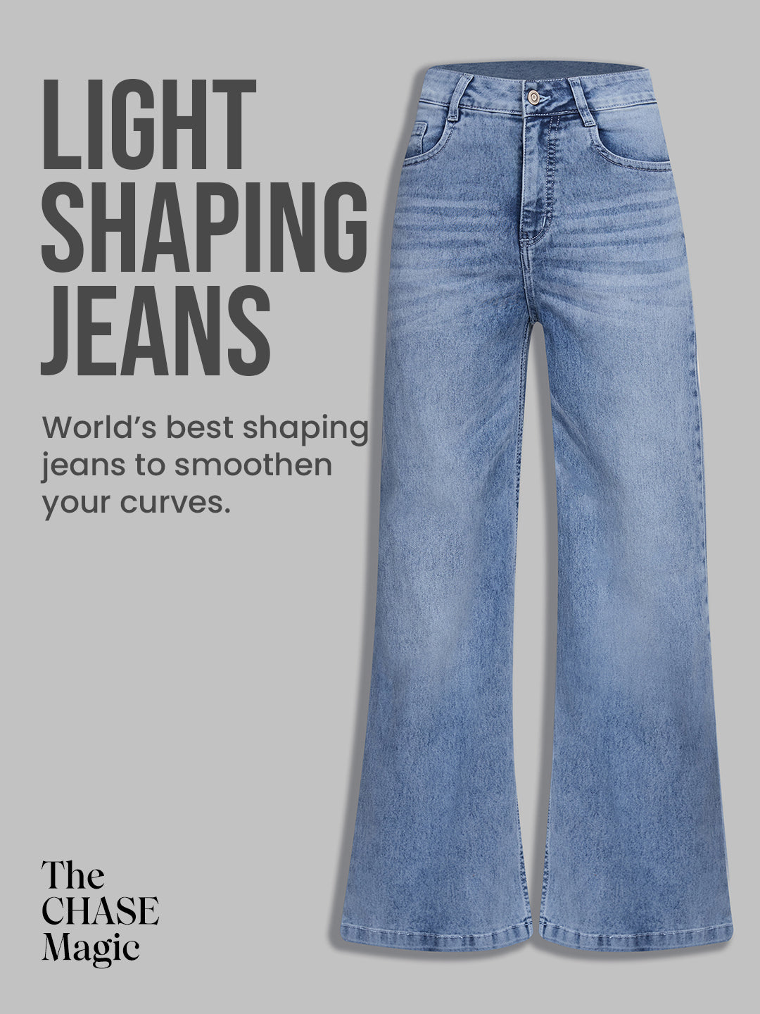 CHASEshape™ Light-Blue Wide-Leg High-Rise Stretchable Denim Jeans for Women