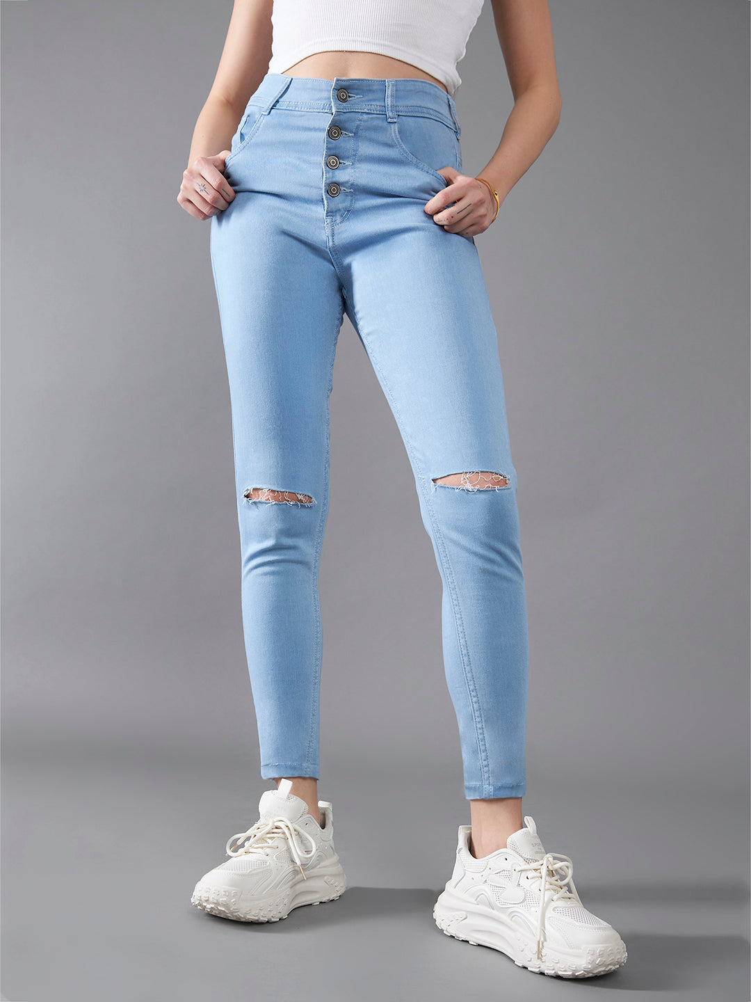 CHASEstretch™ Light Blue Skinny High-Rise Distressed Denim Jeans