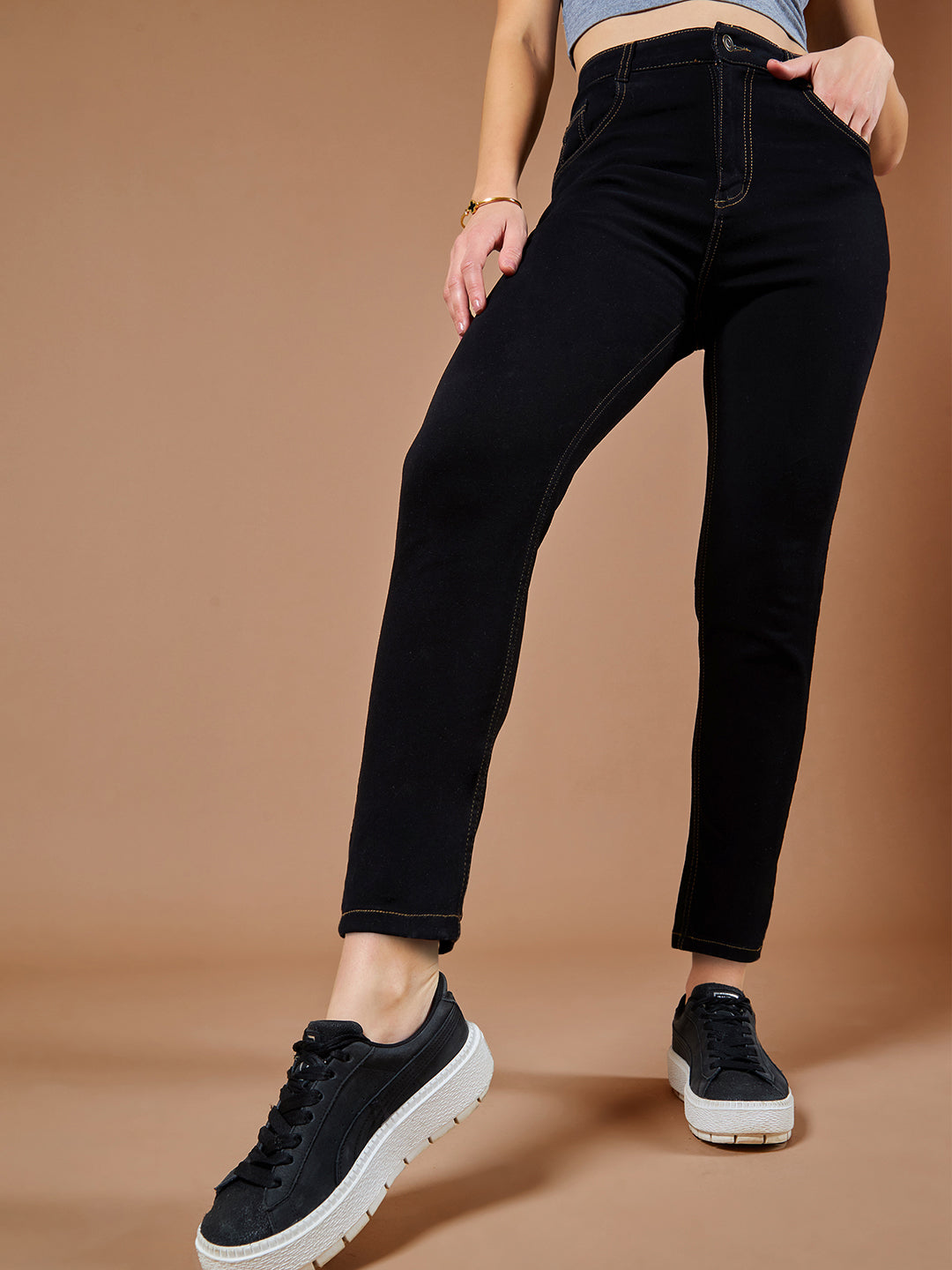 24/7 Comfort Black Skinny High-Rise Stretchable Denim Jeans