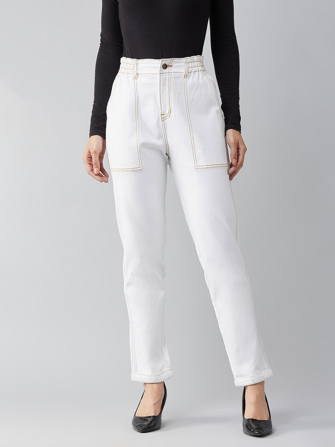 Women's White Mom's Jean High-Rise Stretchable Denim Jeans