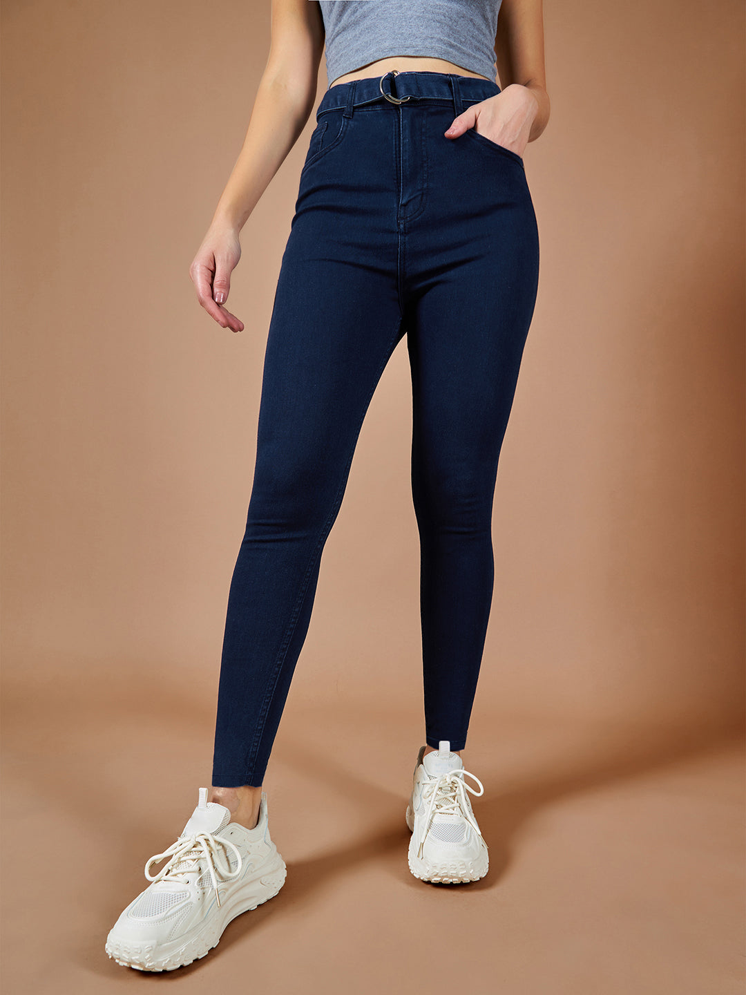 24/7 Comfort Navy-Blue Cotton Skinny-Fit Relaxed High-Rise Stretchable Denim Jeans