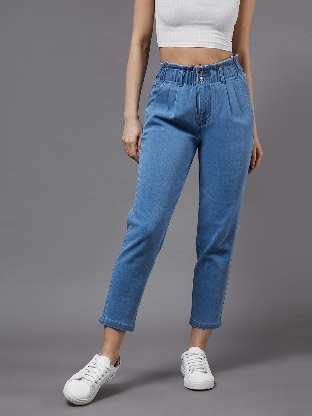 Women's Blue Tapered Fit High-Rise Stretchable Denim Jeans