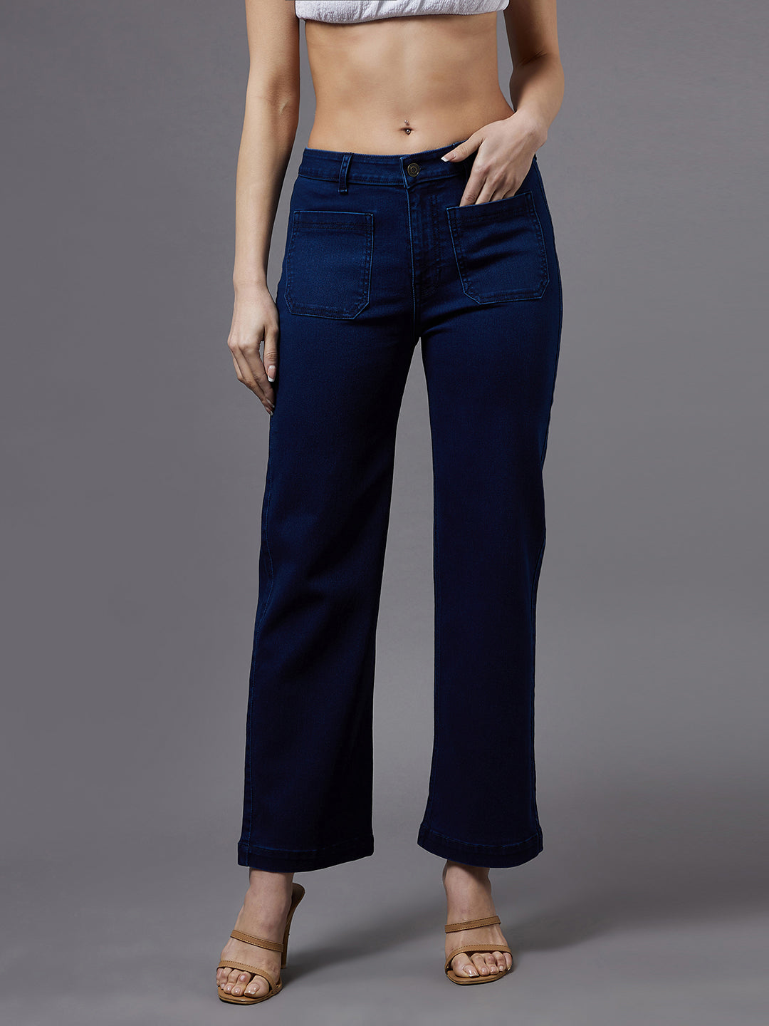 24/7 Comfort Navy-Blue flared High-Rise Stretchable Denim Jeans