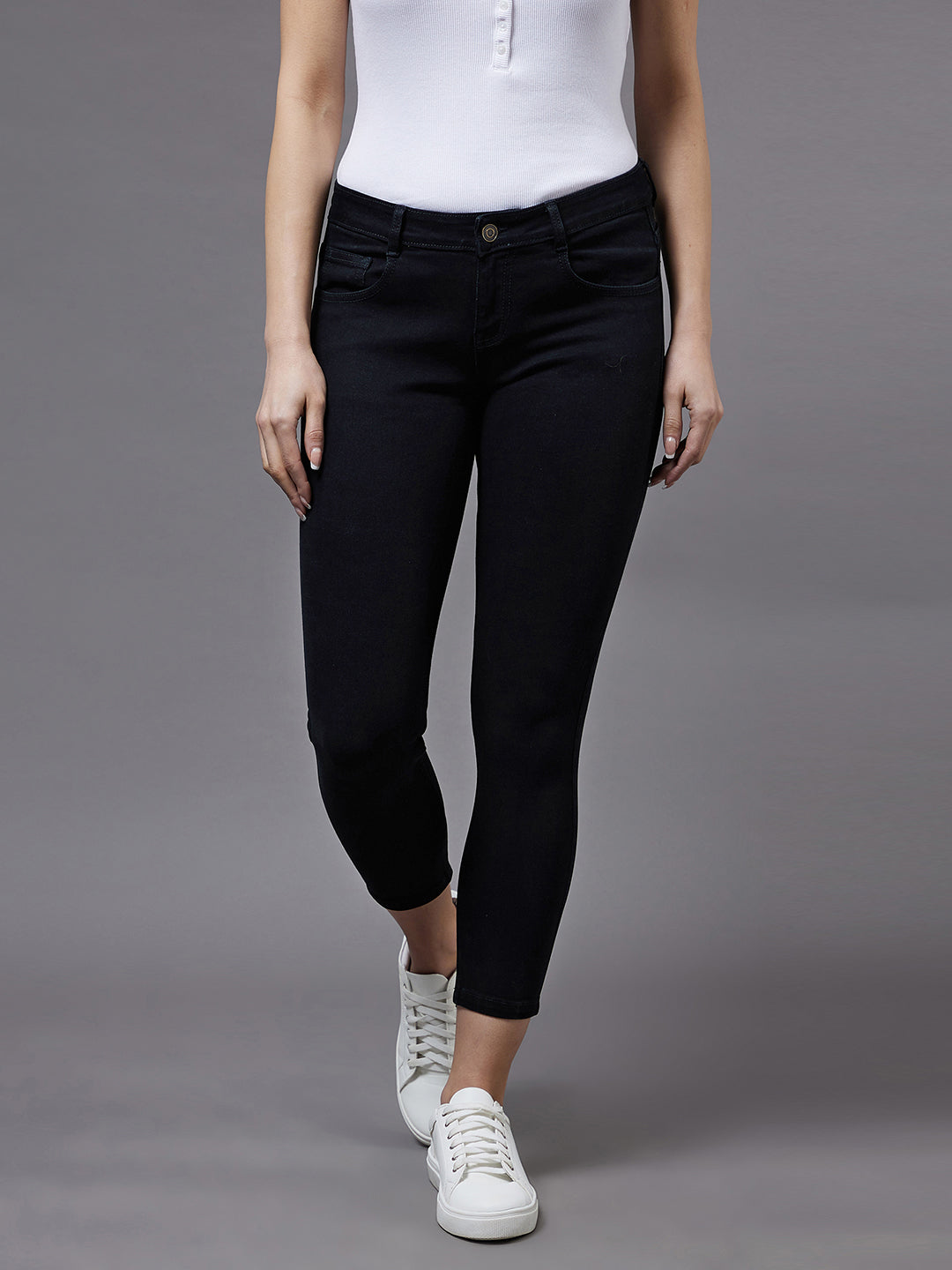 Women's Black Skinny Mid-Rise Cropped Stretchable Denim Jeans