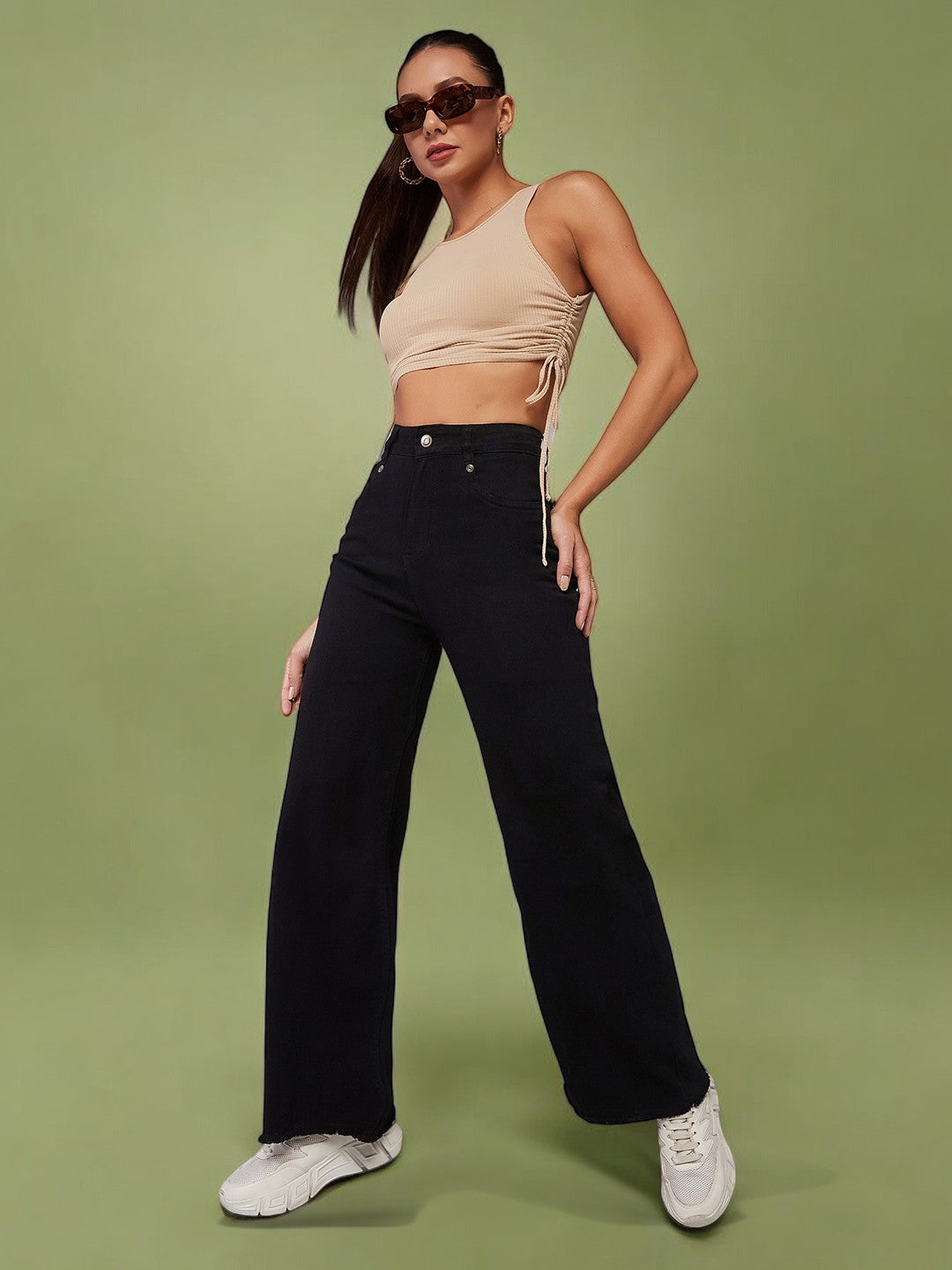 24/7 Comfort Black High-Rise Stretchable Wide-Leg Denim-Jeans