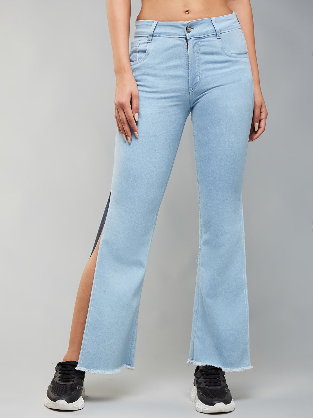 24/7 Comfort Light Blue Bell-Bottom Bootcut Hourglass High-Rise Stretchable Denim Slit Jeans