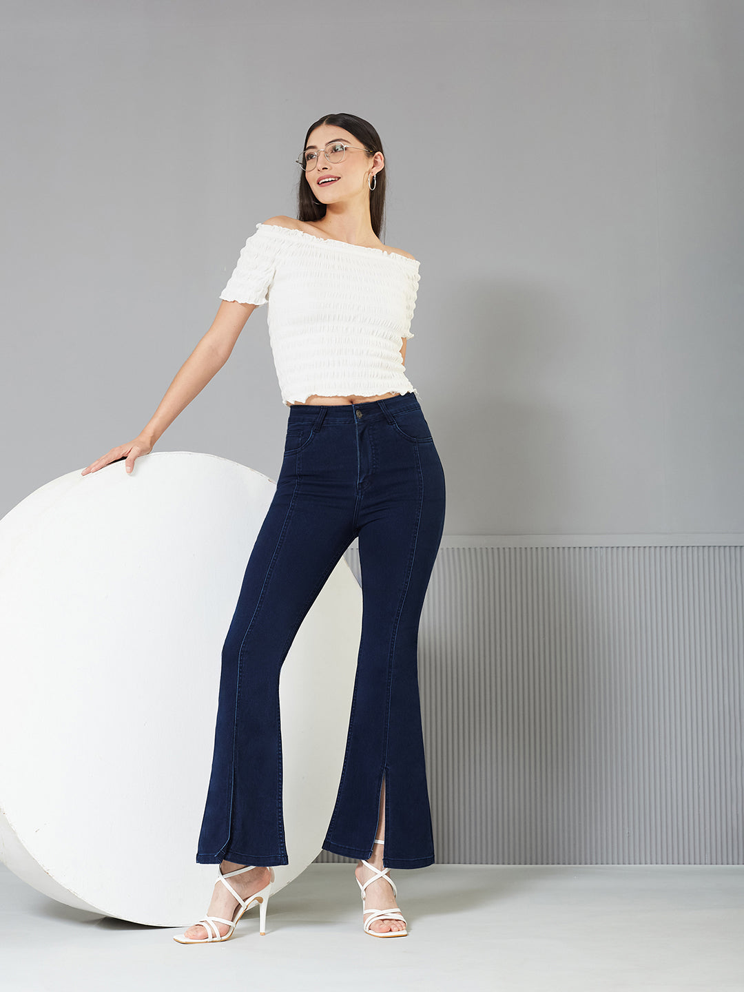 Navy-Blue Bootcut High-Rise Regular Stretchable Denim Jeans for Women