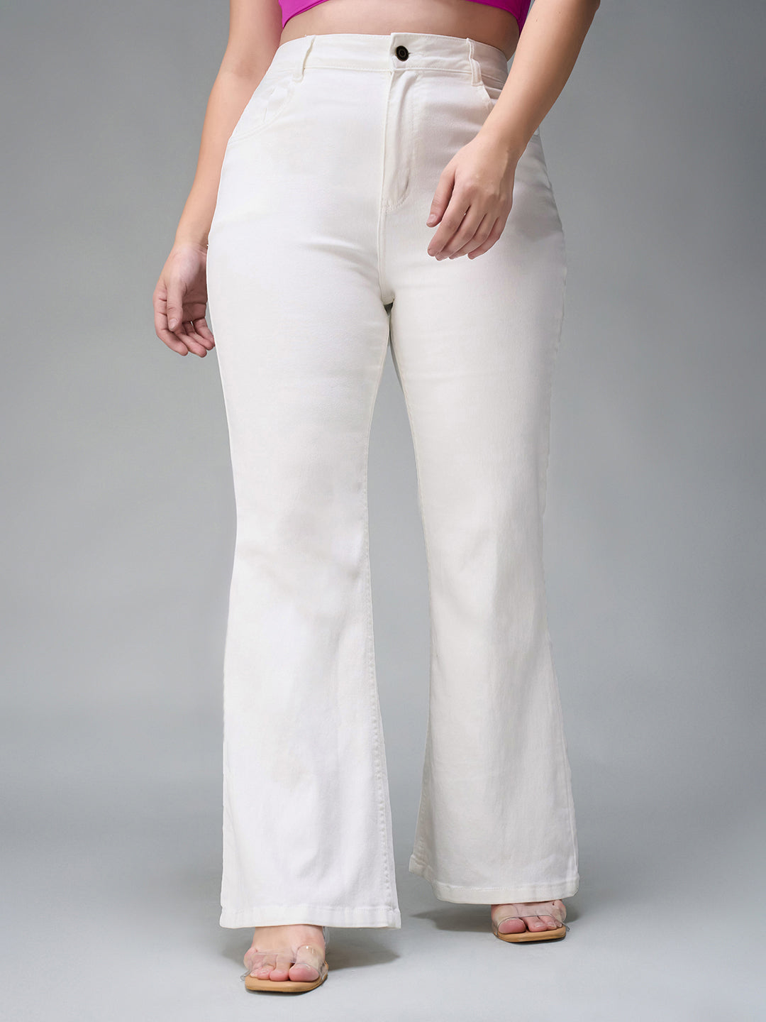 Women's White Bootcut High Rise Clean Look Regular Stretchable Denim Jeans