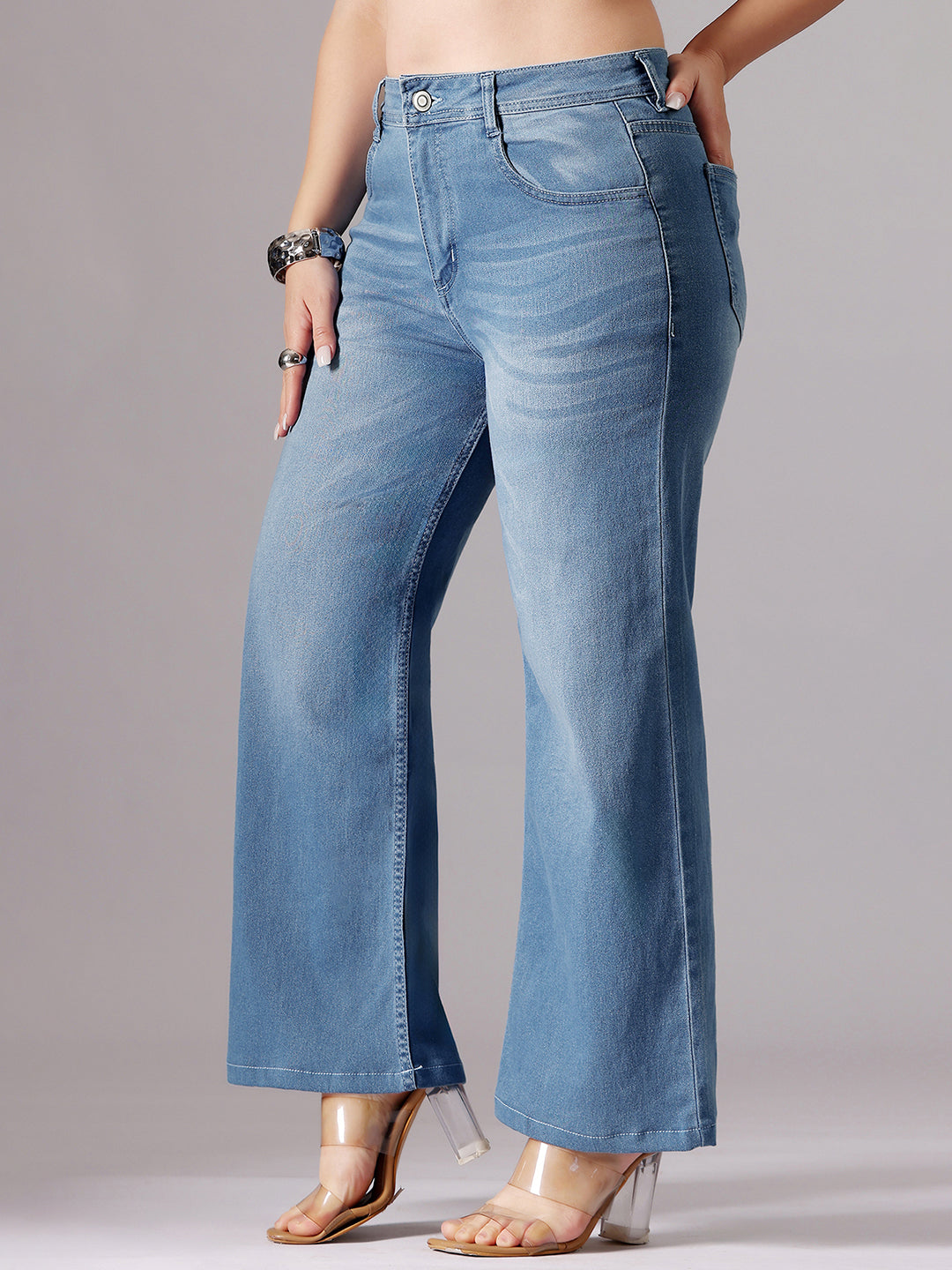24/7 Comfort Light Blue Wide-Leg fit Mid-Rise Regular Length Stretchable Denim Jeans
