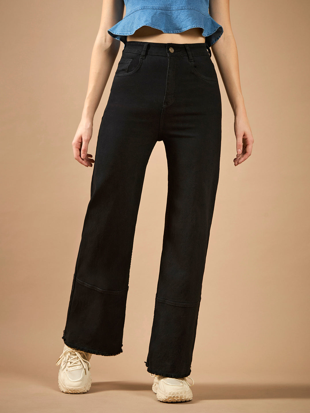 24/7 Comfort Black Wide-Leg High-Rise Stretchable Denim Jeans