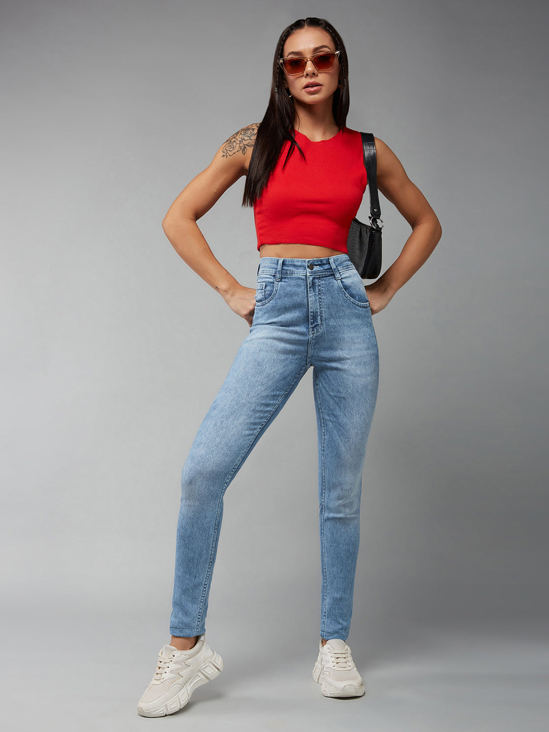 Women's Light Blue Slim-Fit High-Rise Light Wash Stretchable Denim Jeans