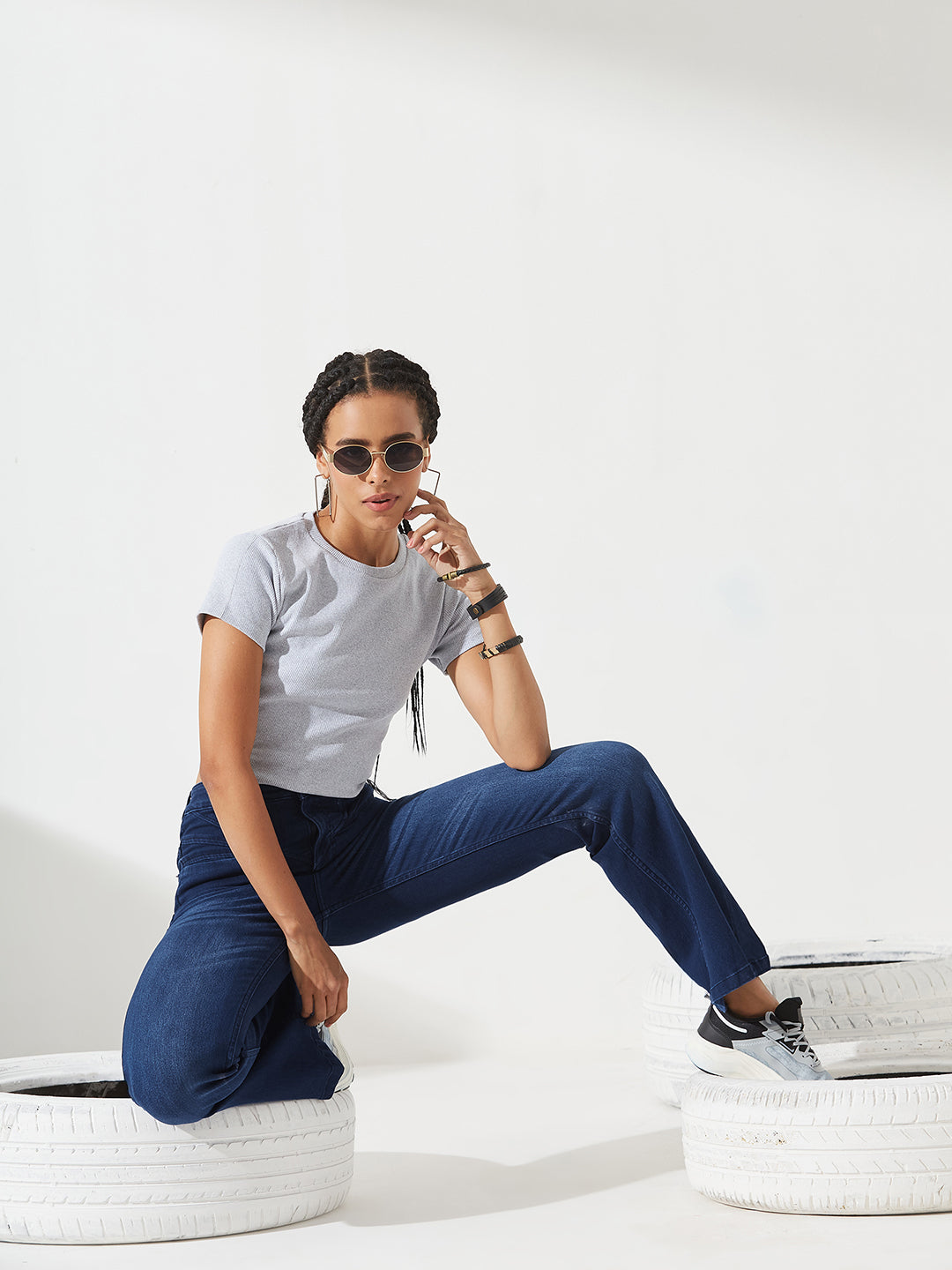 Navy-Blue Bootcut High-Rise Stretchable Denim Shaping Jeans for Women