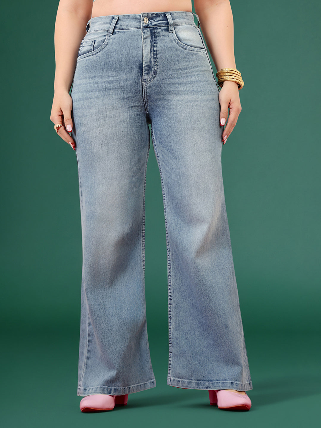 CHASEshape™ Light Blue Wide-Leg High-Rise Stretchable Denim Jeans for Women