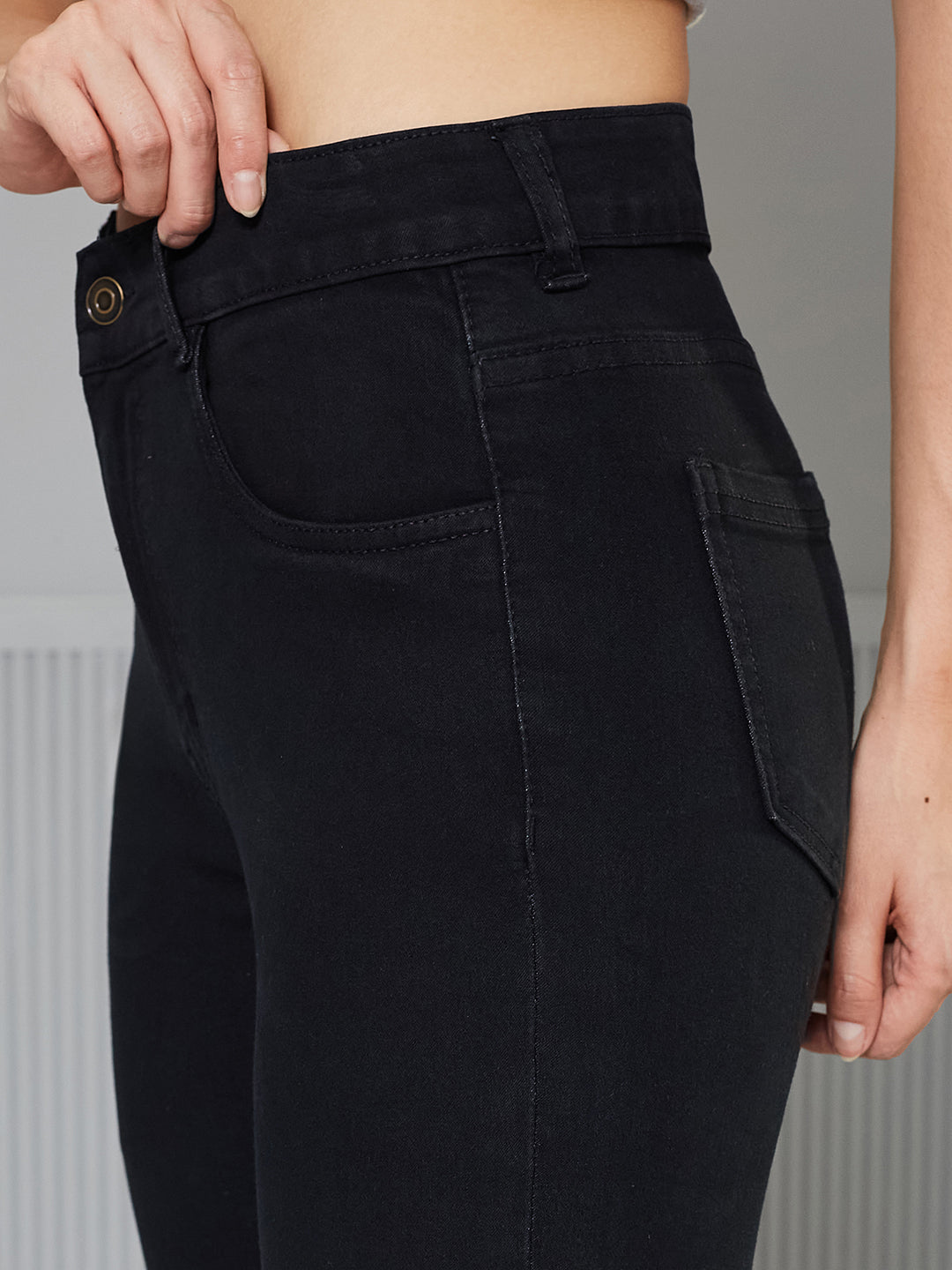 Women's Black Skinny High-Rise clean-look Regular Stretchable Denim Jeans