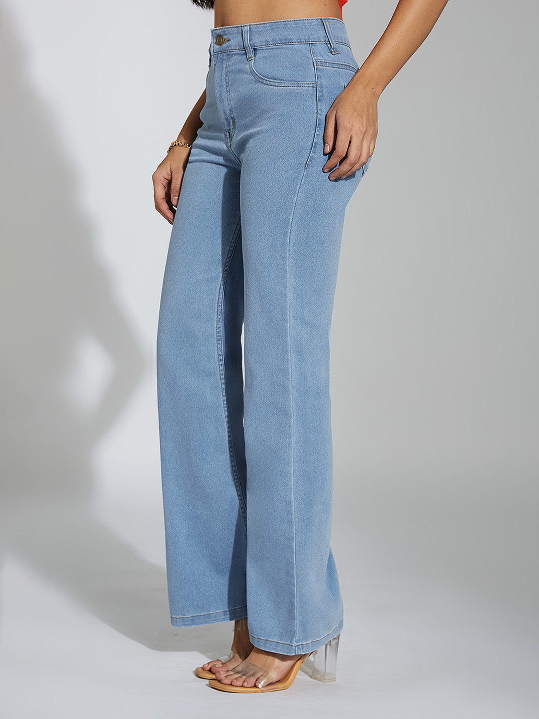 24/7 Comfort Light Blue Bootcut High-Rise Stretchable Denim Jeans