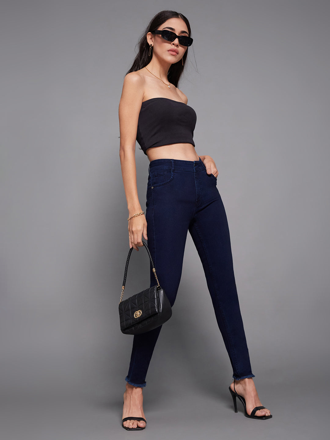 24/7 Comfort Navy-Blue Skinny-Fit Mid-Rise Stretchable Denim Jeans
