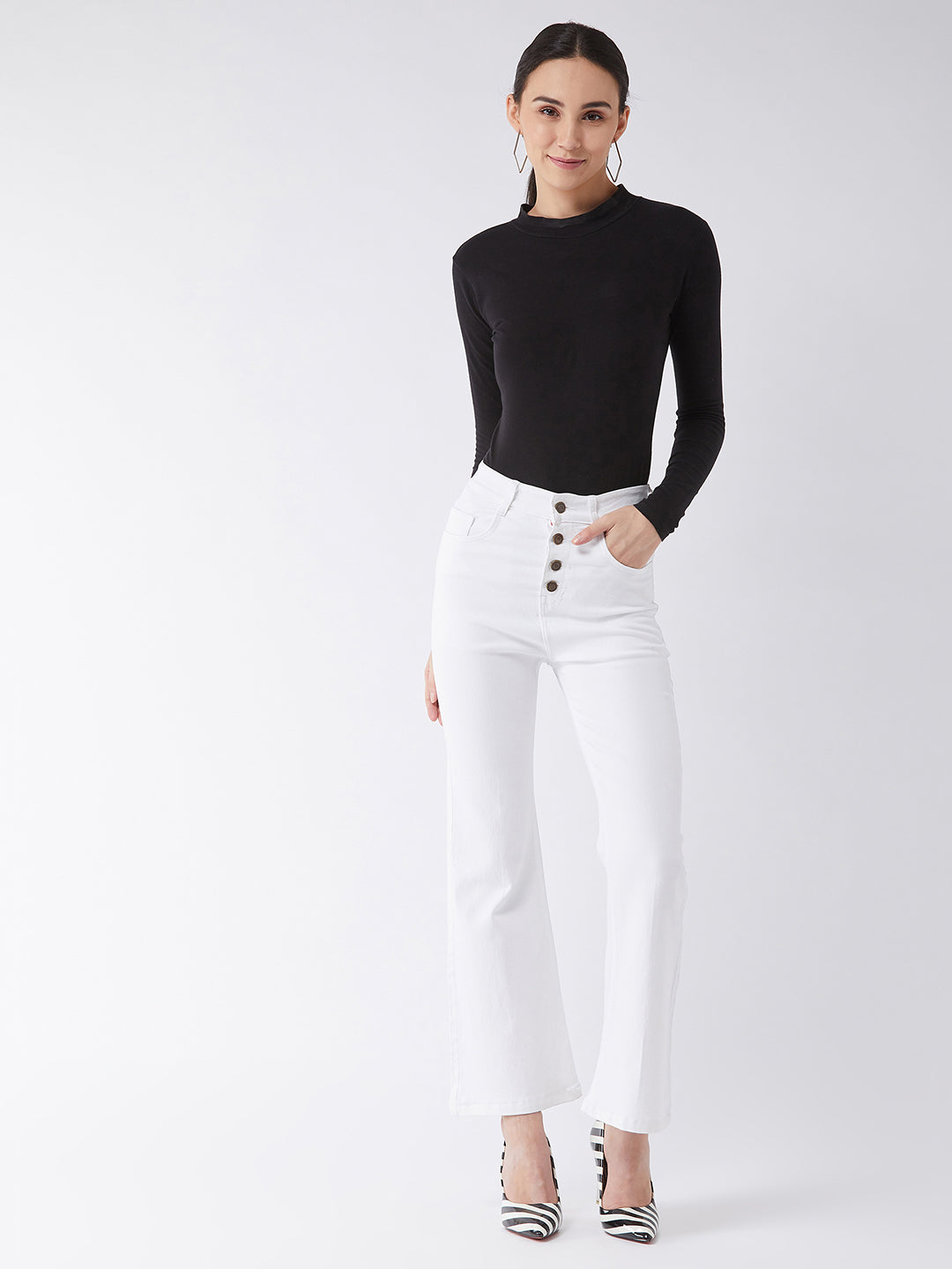 24/7 Comfort White Bell-Bottom Bootcut Hourglass High-Rise Stretchable Denim Jeans