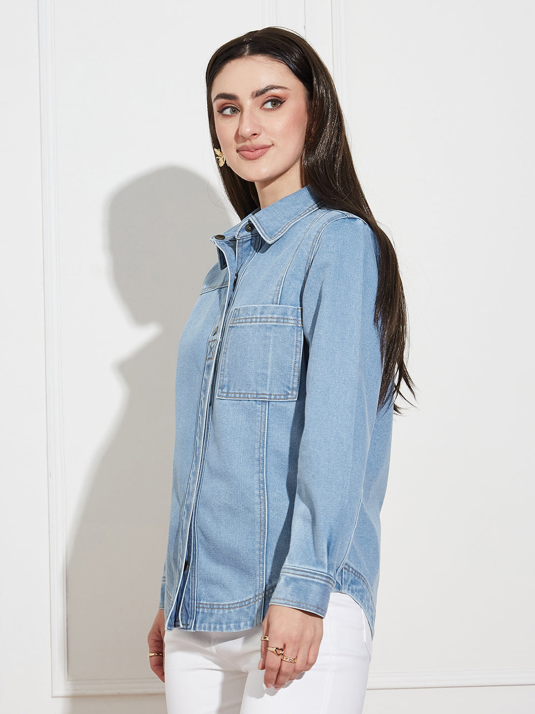 Women’s Light Blue Asymmetric Denim Shirt